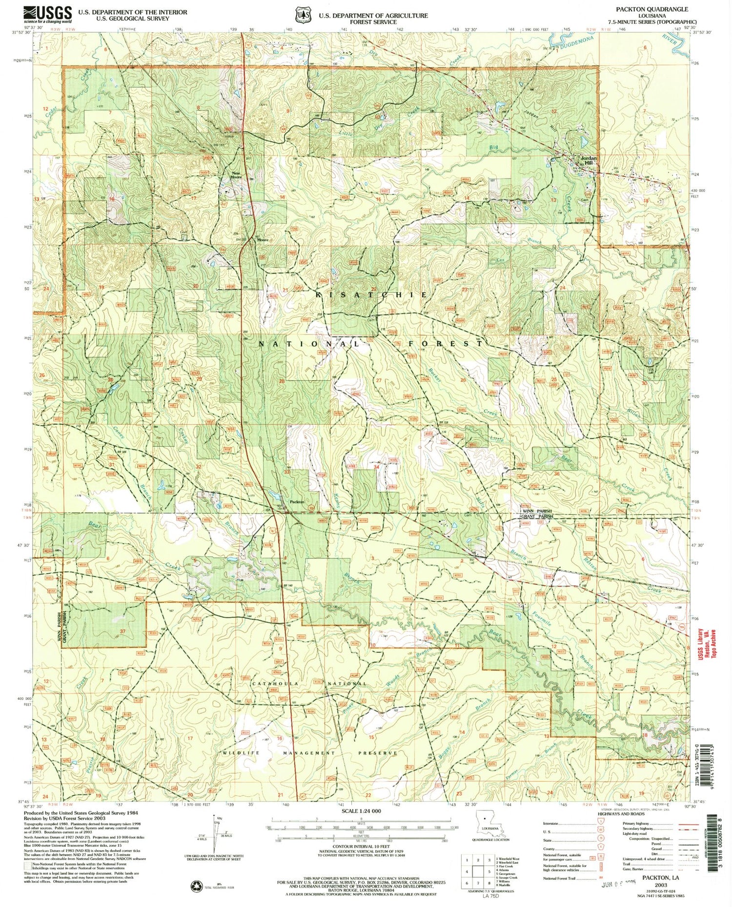 Classic USGS Packton Louisiana 7.5'x7.5' Topo Map Image