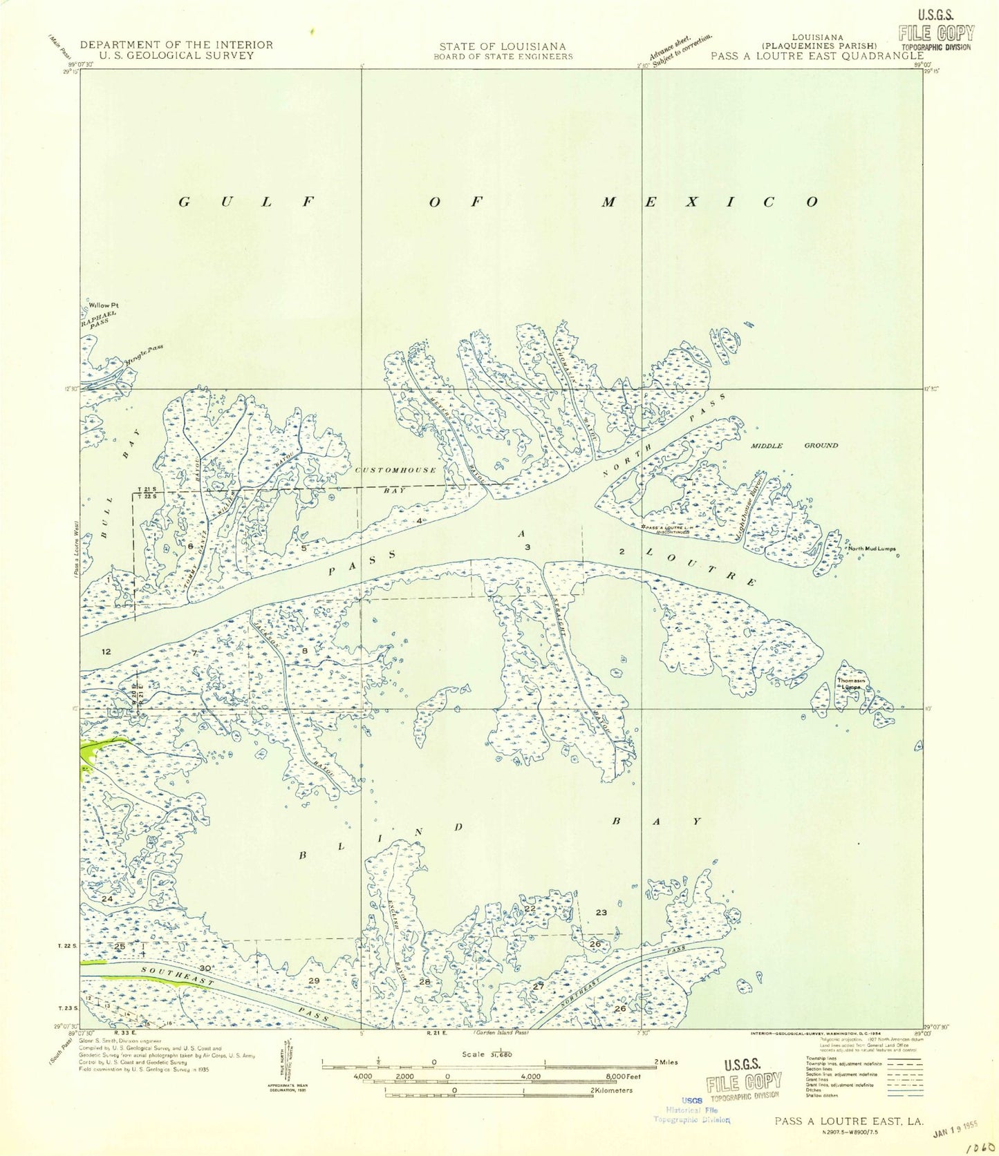 Classic USGS Pass a Loutre East Louisiana 7.5'x7.5' Topo Map Image
