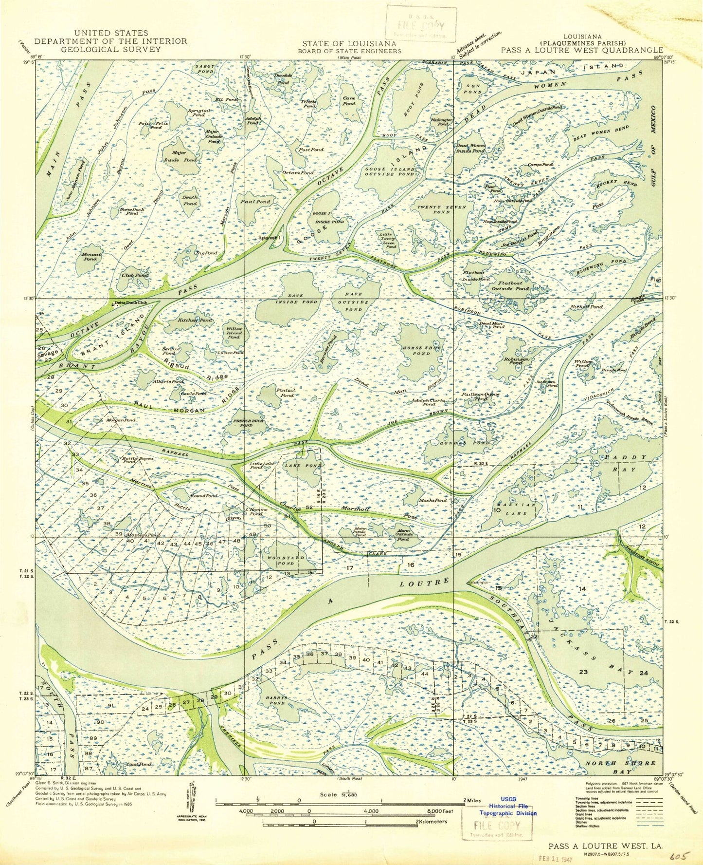 Classic USGS Pass a Loutre West Louisiana 7.5'x7.5' Topo Map Image