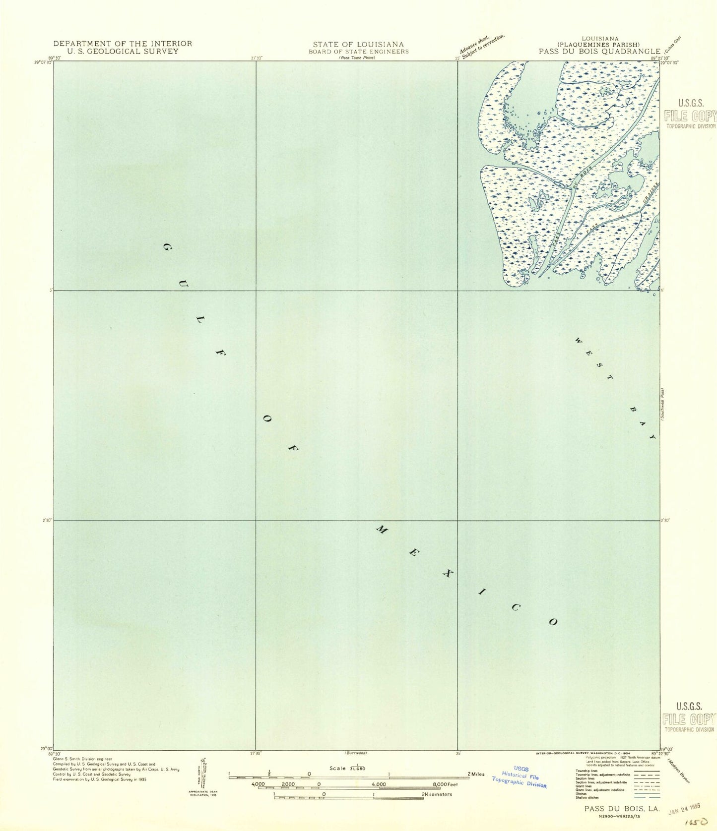 Classic USGS Pass du Bois Louisiana 7.5'x7.5' Topo Map Image