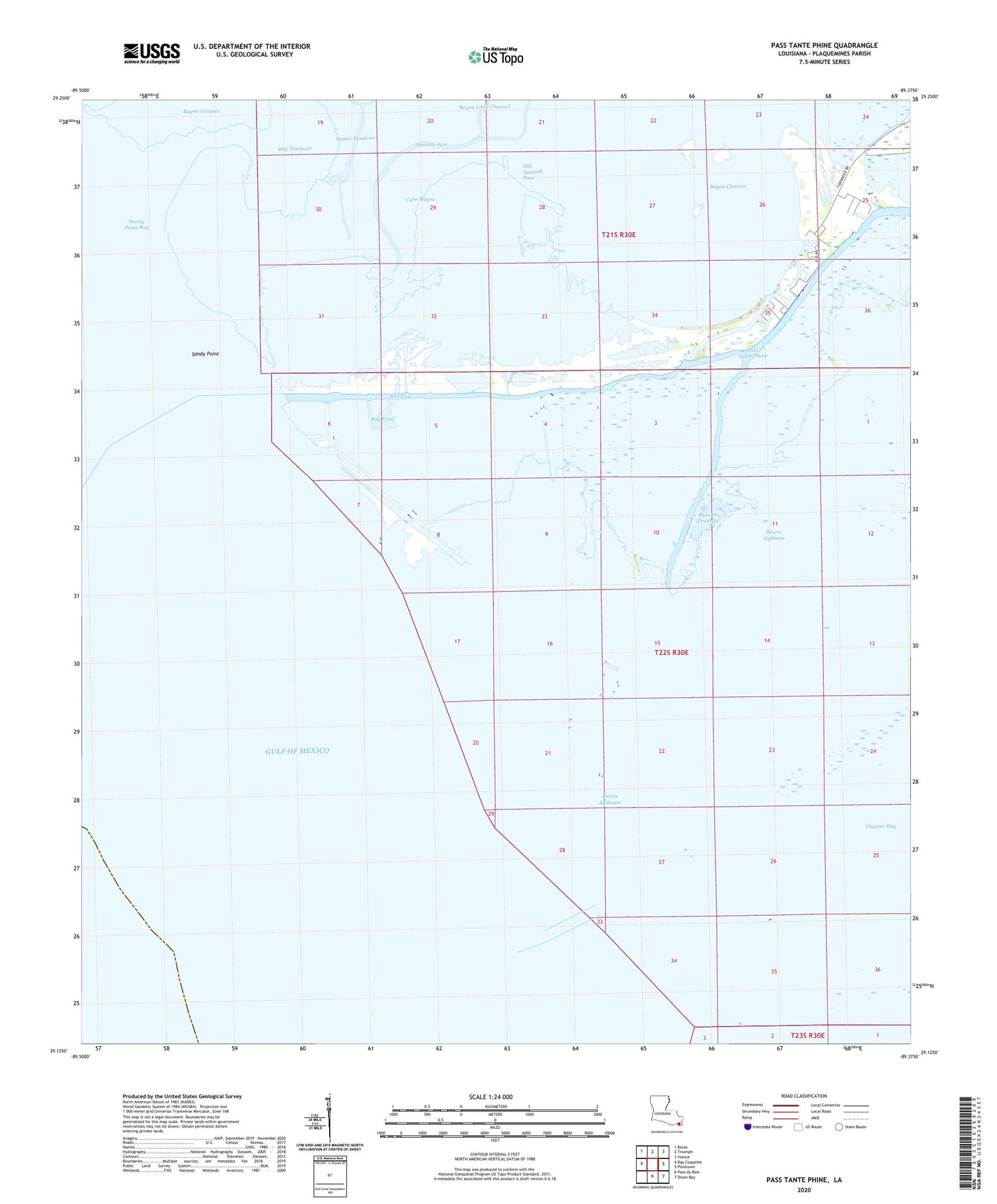 Pass Tante Phine Louisiana US Topo Map Image