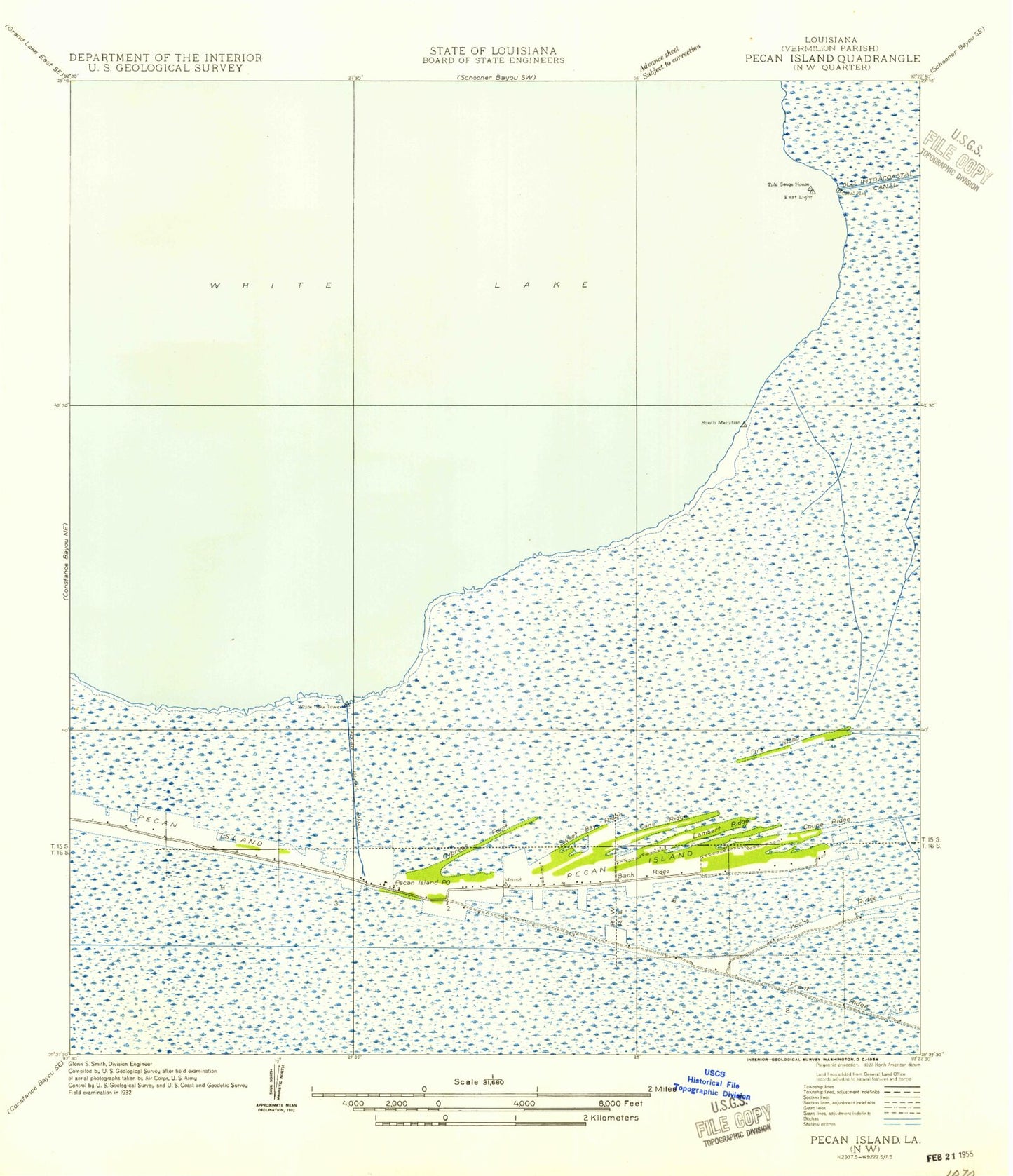 Classic USGS Pecan Island Louisiana 7.5'x7.5' Topo Map Image