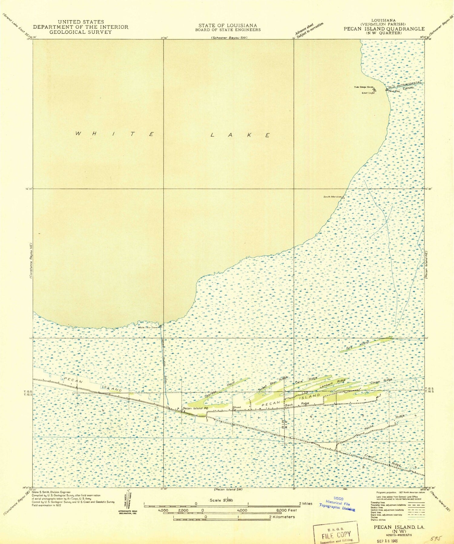 Classic USGS Pecan Island Louisiana 7.5'x7.5' Topo Map Image