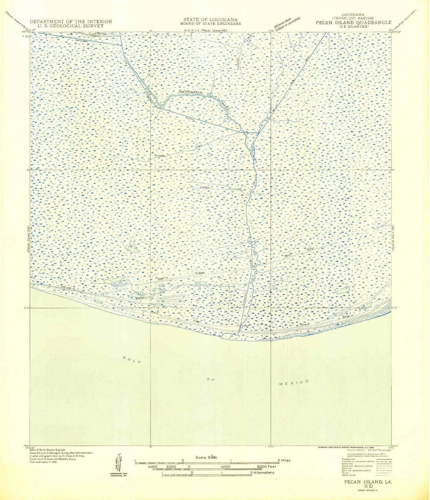 Classic USGS Mulberry Island East Louisiana 7.5'x7.5' Topo Map Image