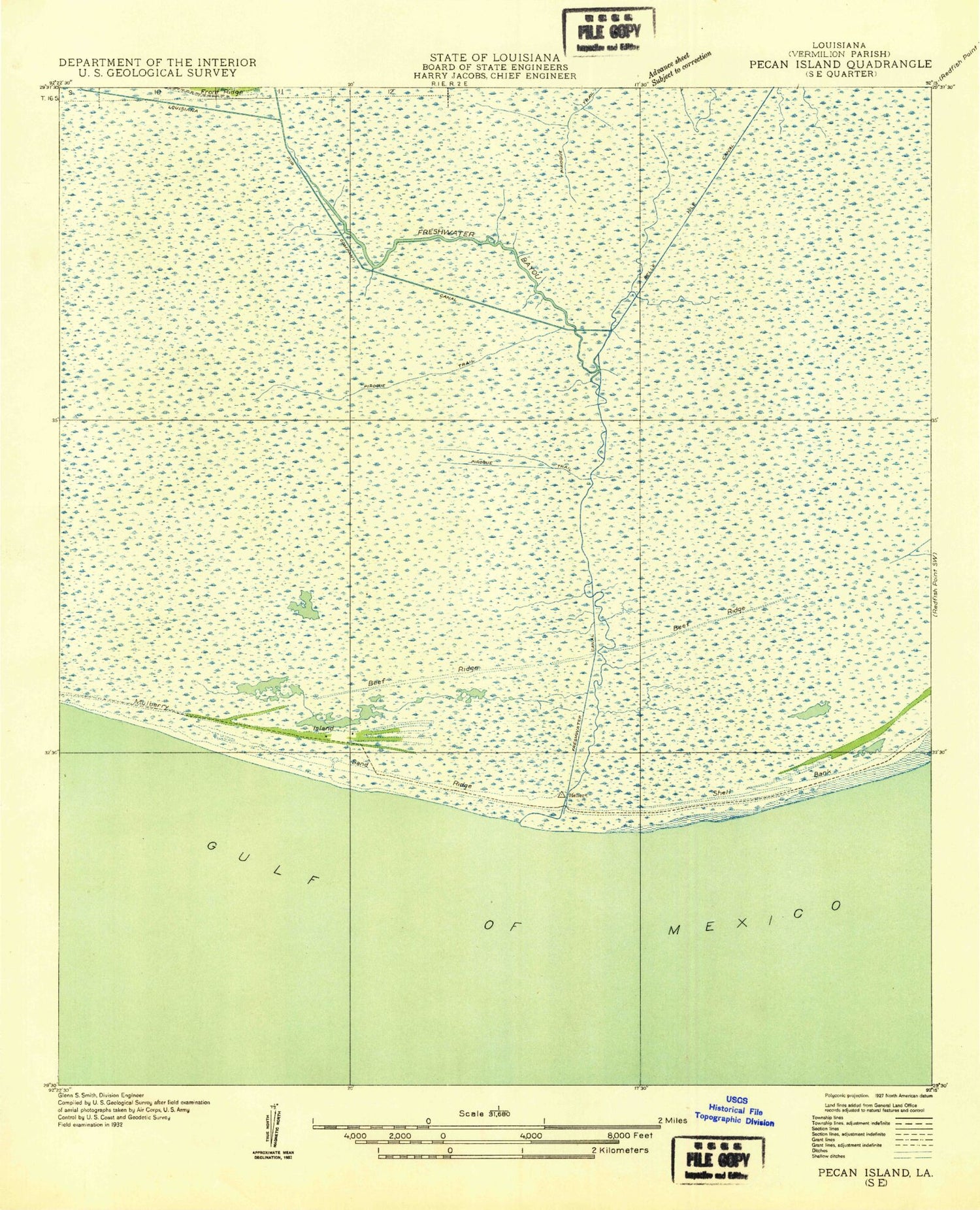 Classic USGS Mulberry Island East Louisiana 7.5'x7.5' Topo Map Image
