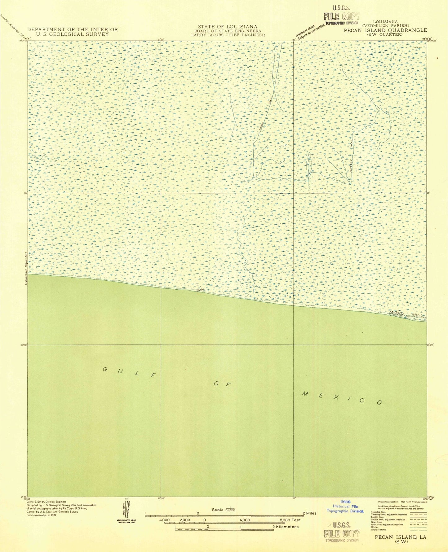 Classic USGS Mulberry Island West Louisiana 7.5'x7.5' Topo Map Image