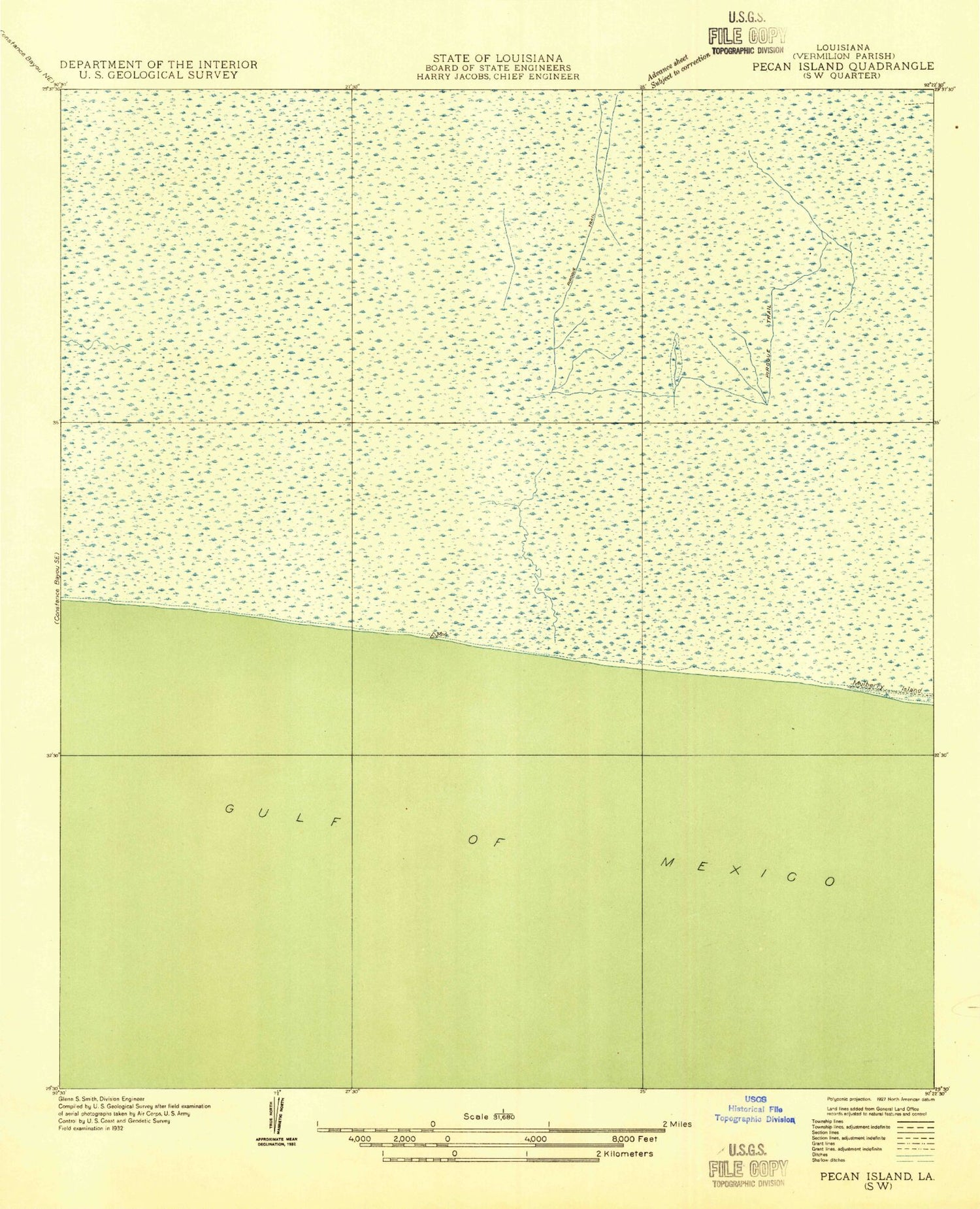 Classic USGS Mulberry Island West Louisiana 7.5'x7.5' Topo Map Image
