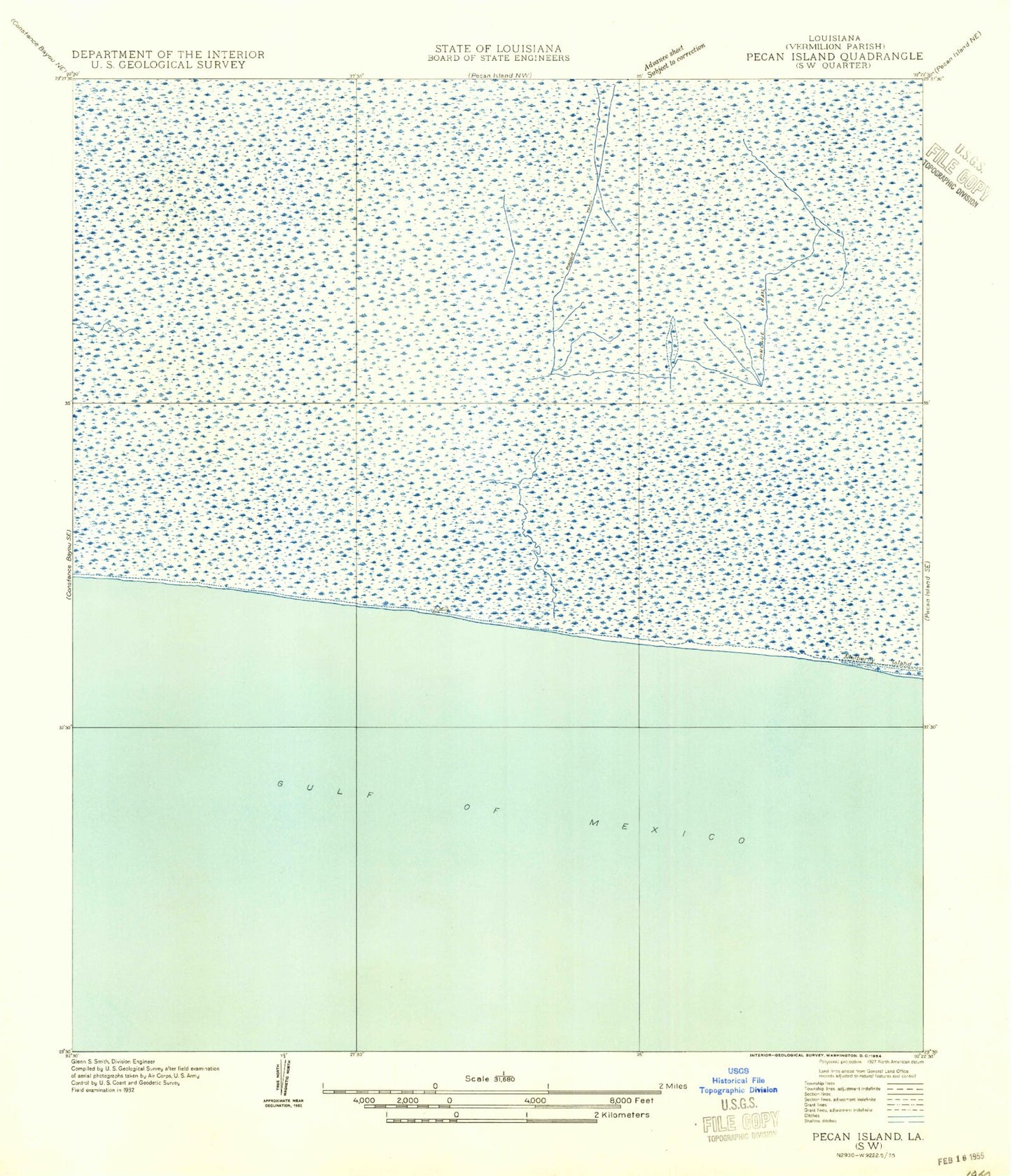 Classic USGS Mulberry Island West Louisiana 7.5'x7.5' Topo Map Image