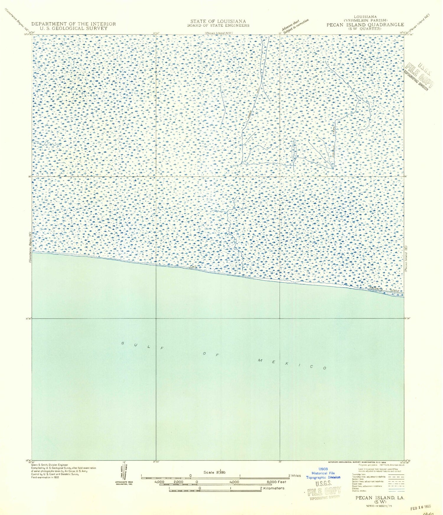 Classic USGS Mulberry Island West Louisiana 7.5'x7.5' Topo Map Image