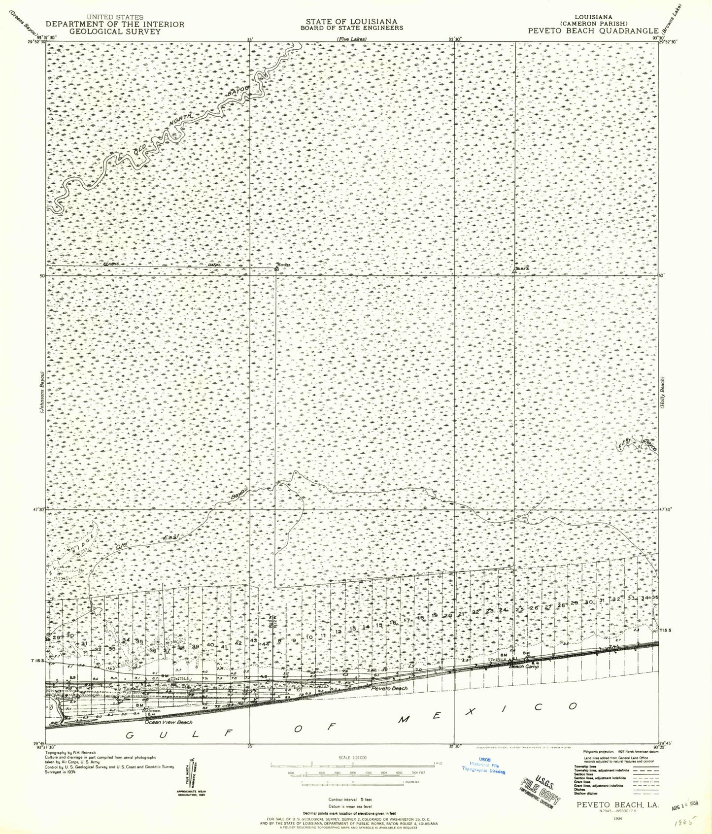 Classic USGS Peveto Beach Louisiana 7.5'x7.5' Topo Map Image