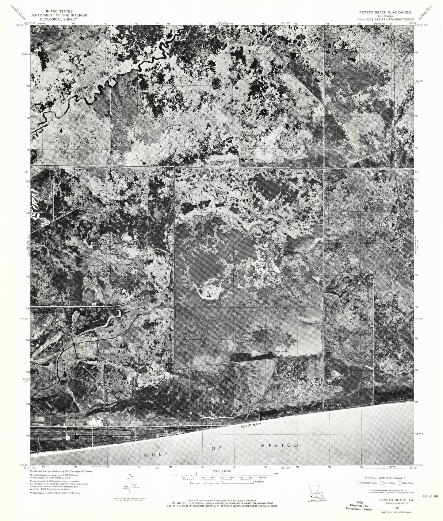 Classic USGS Peveto Beach Louisiana 7.5'x7.5' Topo Map Image
