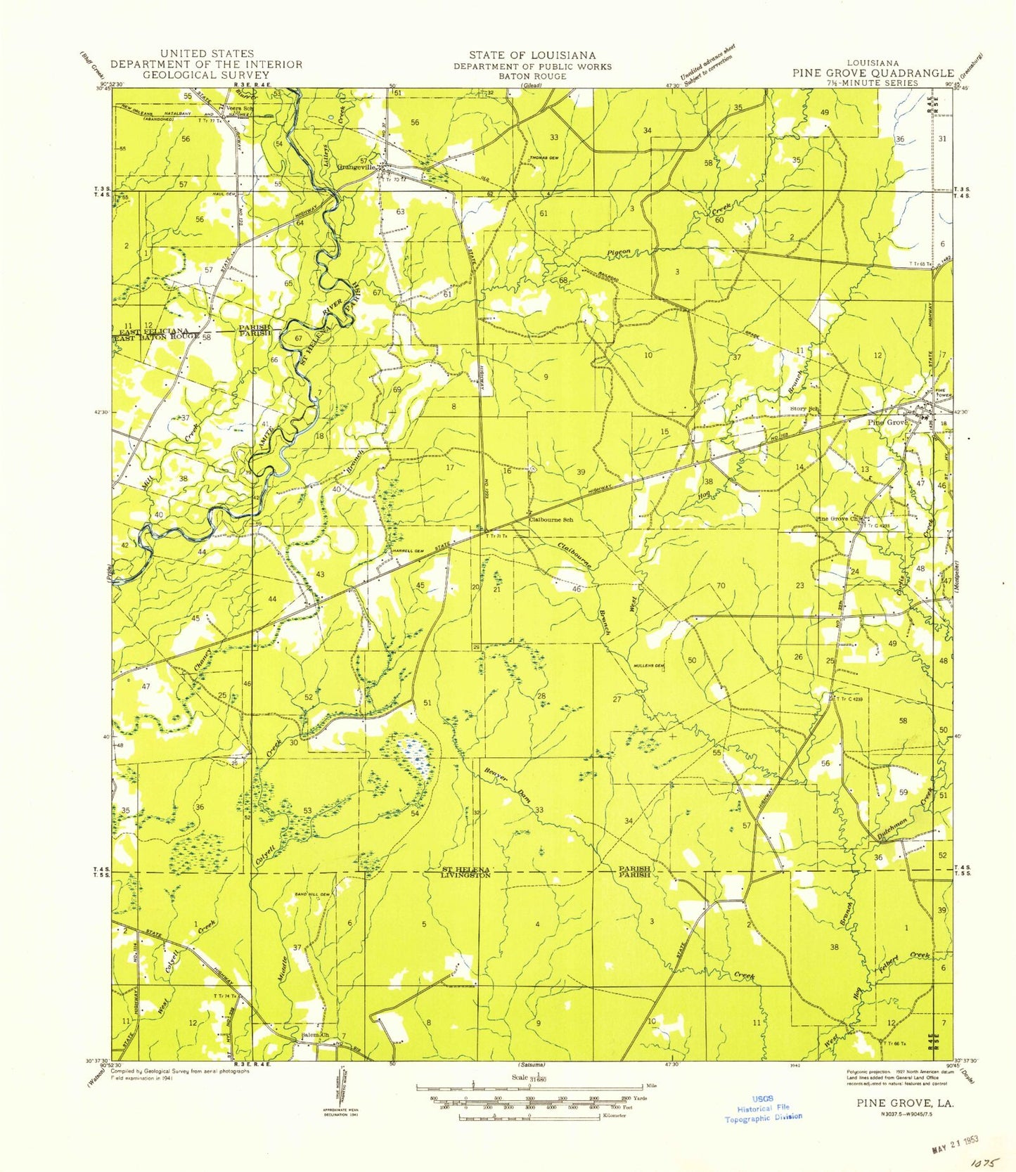 Classic USGS Pine Grove Louisiana 7.5'x7.5' Topo Map Image