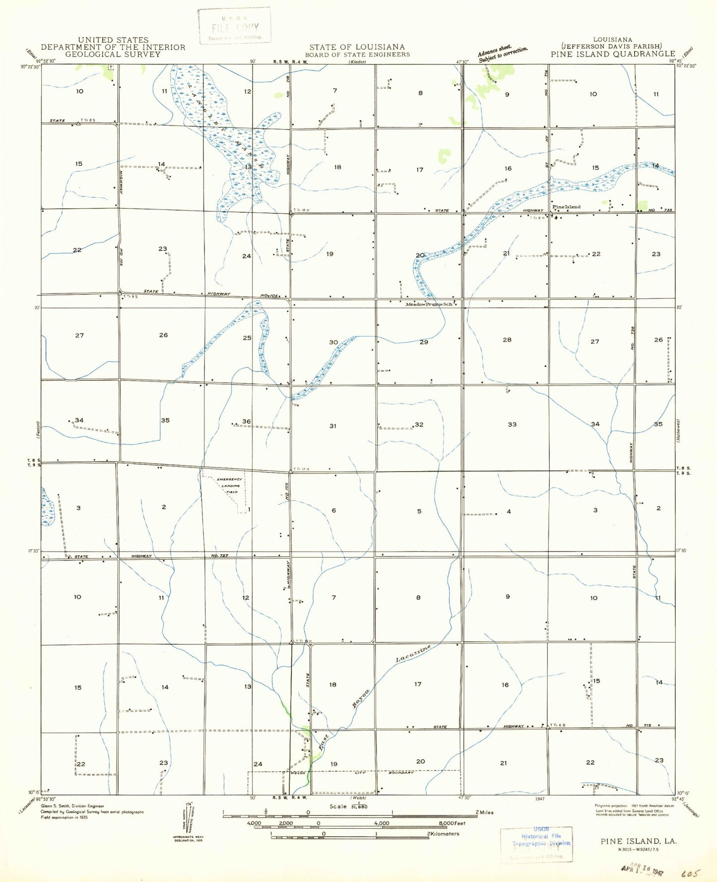 Classic USGS Welsh North Louisiana 7.5'x7.5' Topo Map Image