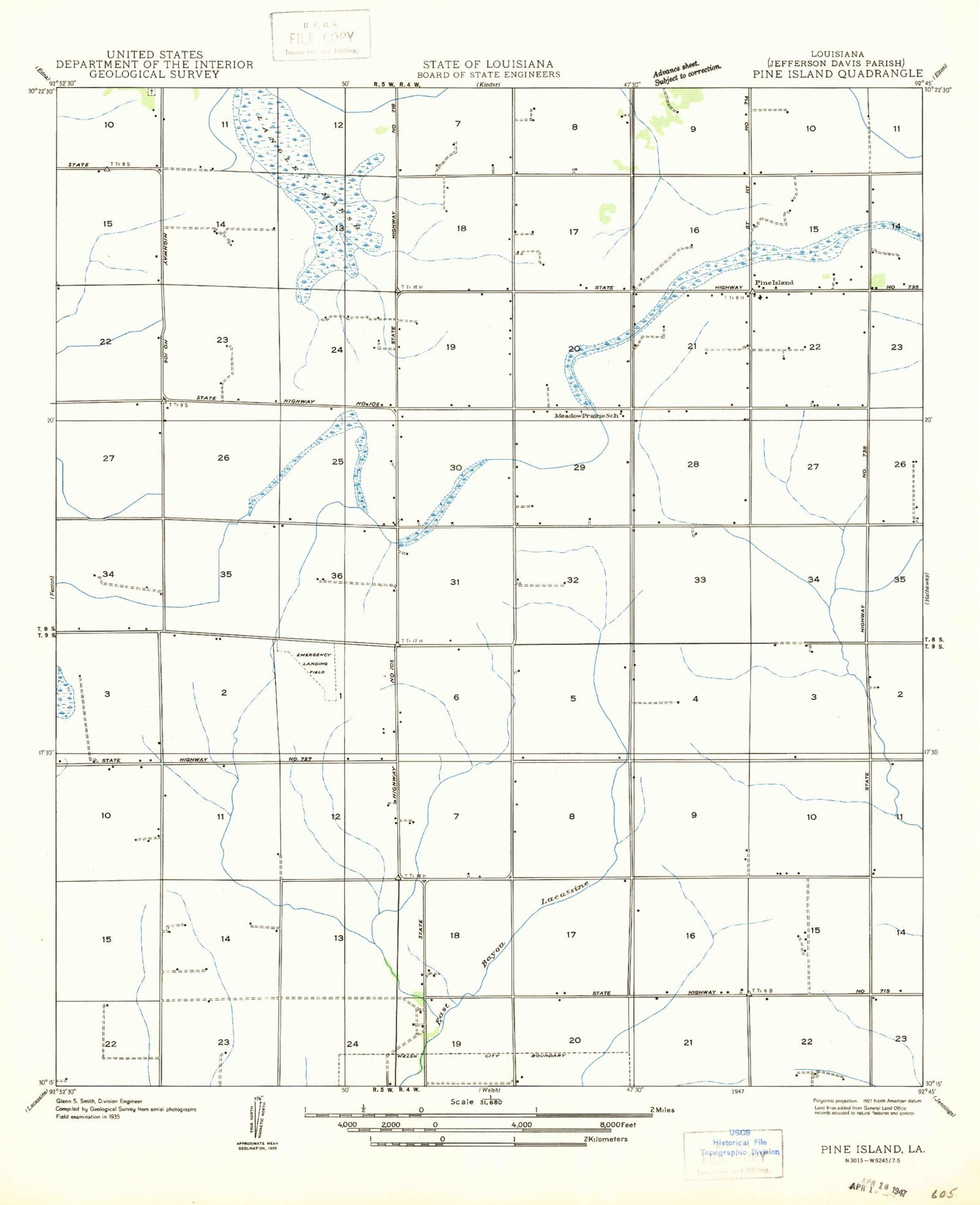 Classic USGS Welsh North Louisiana 7.5'x7.5' Topo Map Image