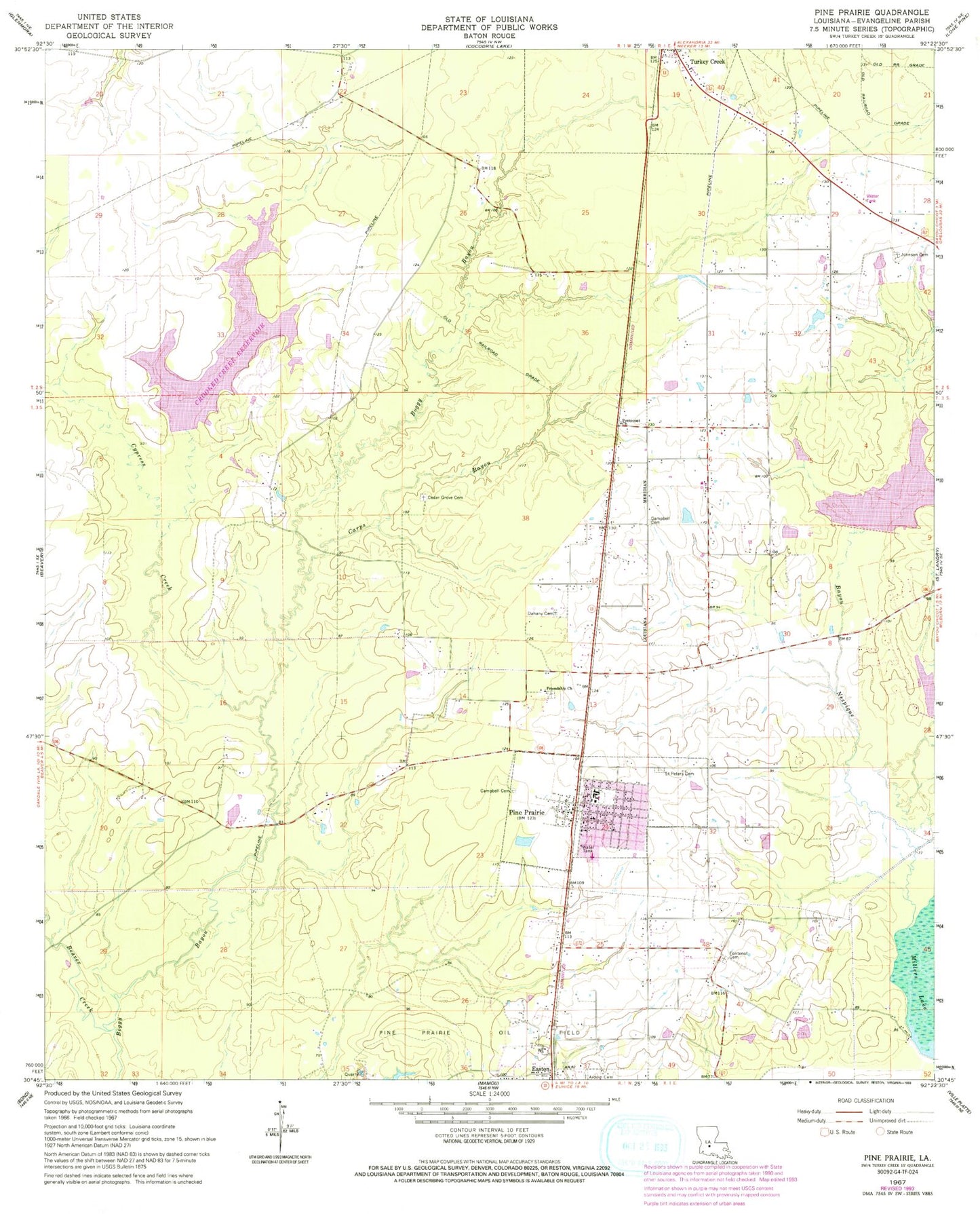 Classic USGS Pine Prairie Louisiana 7.5'x7.5' Topo Map Image