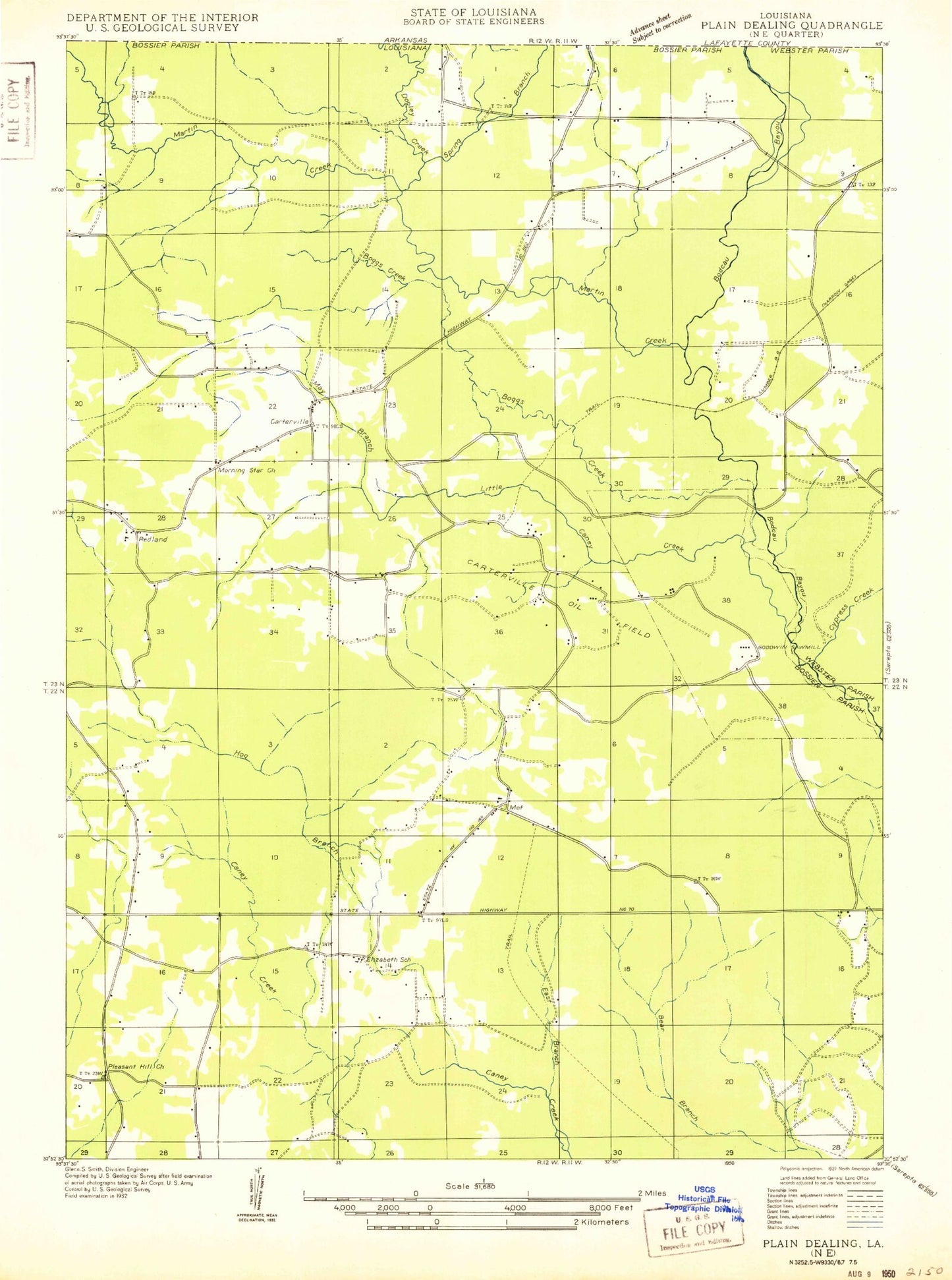 Classic USGS Carterville Louisiana 7.5'x7.5' Topo Map Image