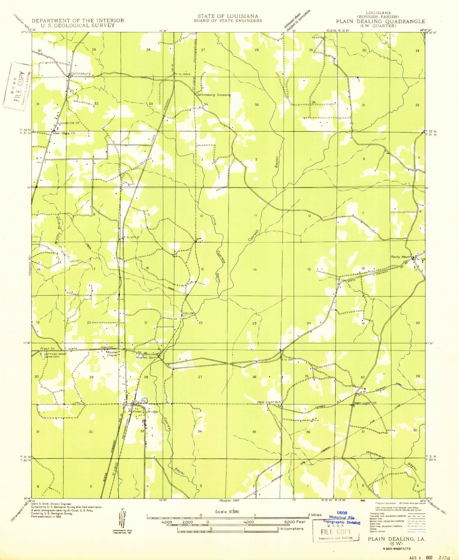 Classic USGS Hughes Louisiana 7.5'x7.5' Topo Map Image