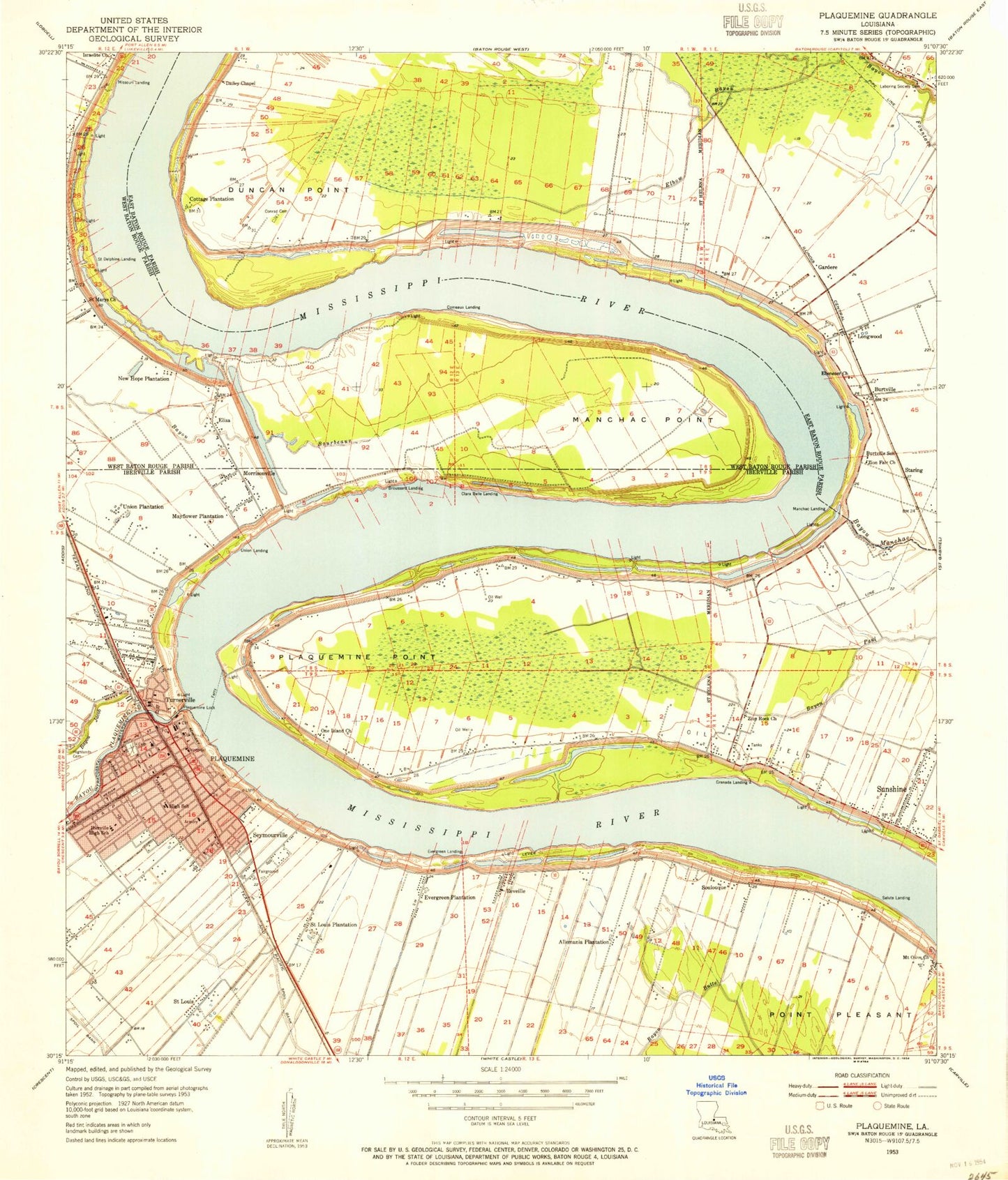 Classic USGS Plaquemine Louisiana 7.5'x7.5' Topo Map Image