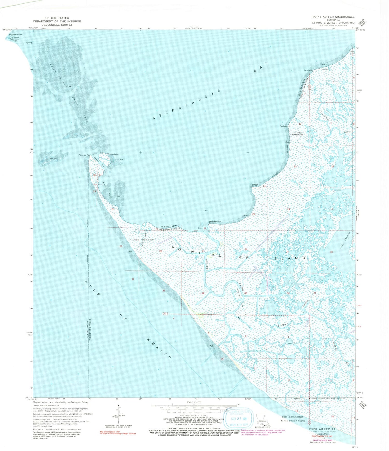 Classic USGS Point au Fer Louisiana 7.5'x7.5' Topo Map Image