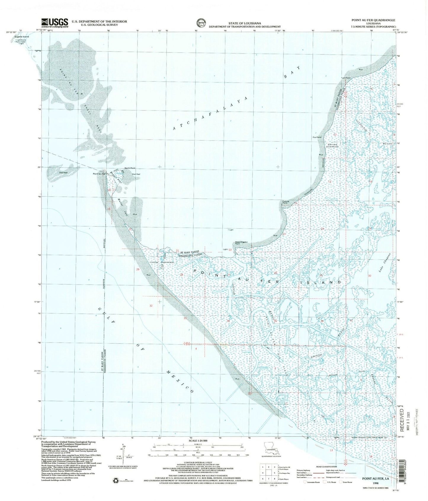 Classic USGS Point au Fer Louisiana 7.5'x7.5' Topo Map Image