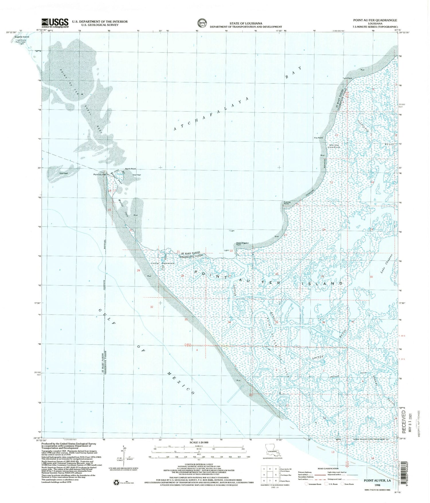 Classic USGS Point au Fer Louisiana 7.5'x7.5' Topo Map Image