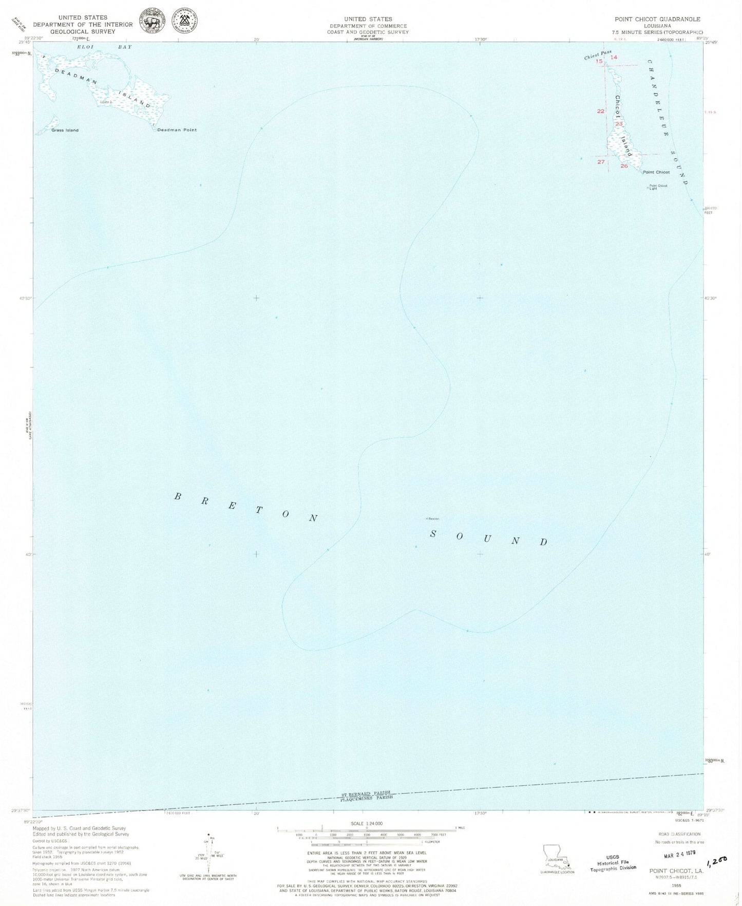 Classic USGS Point Chicot Louisiana 7.5'x7.5' Topo Map Image