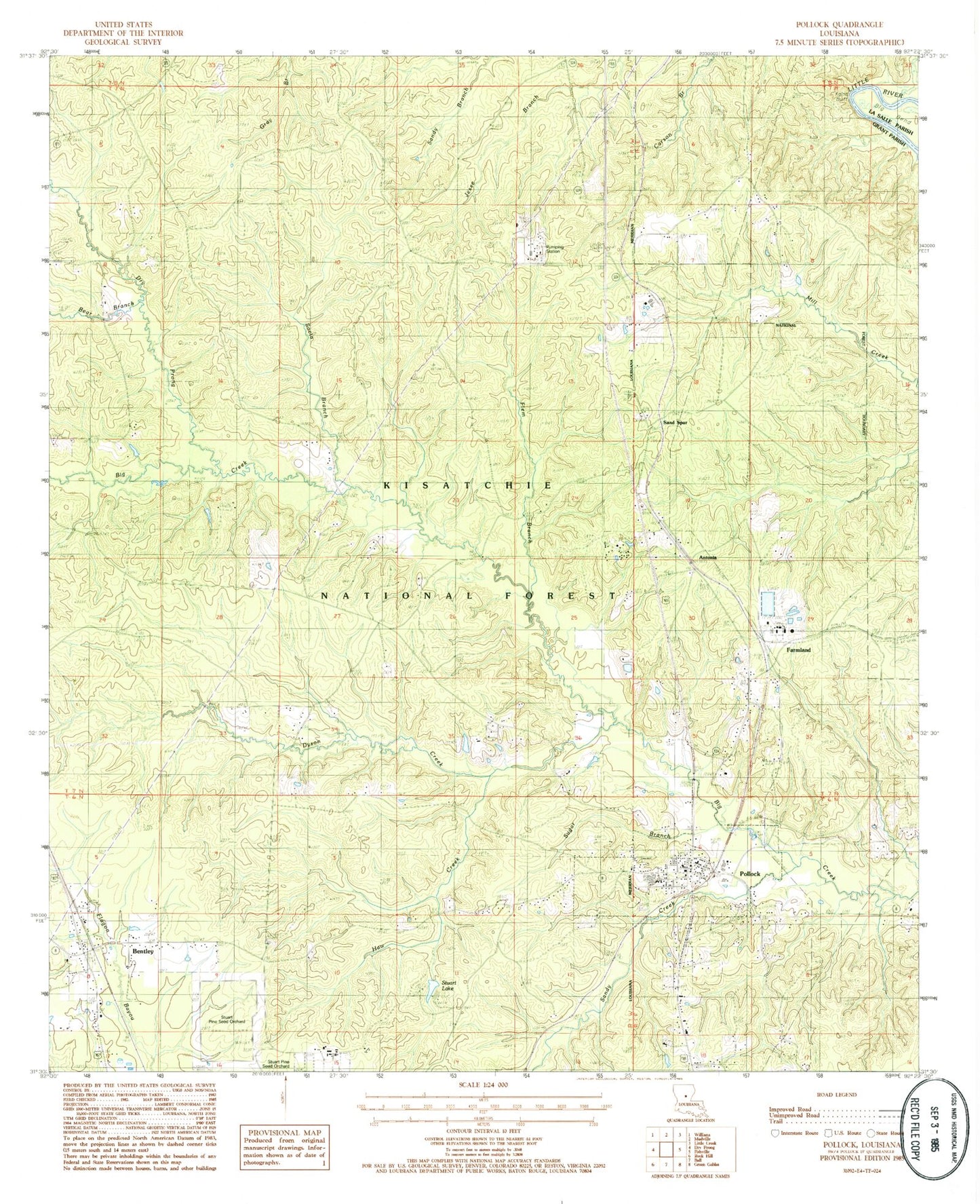 Classic USGS Pollock Louisiana 7.5'x7.5' Topo Map Image
