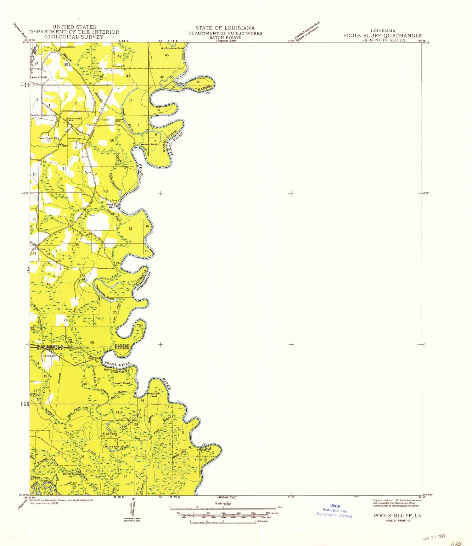 Classic USGS Henleyfield Mississippi 7.5'x7.5' Topo Map Image