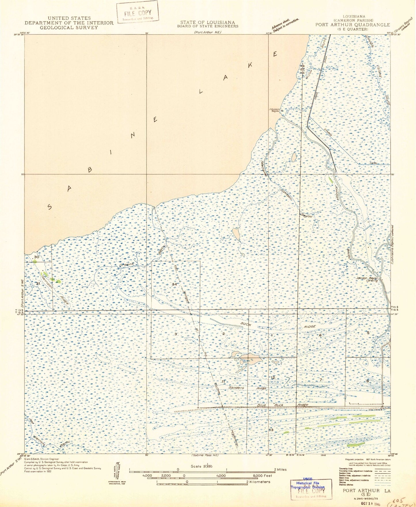 Classic USGS West of Johnson Bayou Louisiana 7.5'x7.5' Topo Map Image
