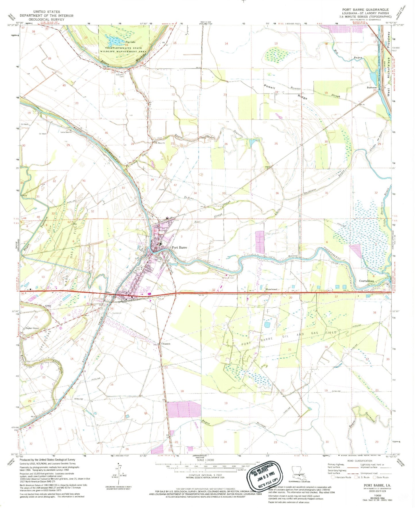 Classic USGS Port Barre Louisiana 7.5'x7.5' Topo Map Image