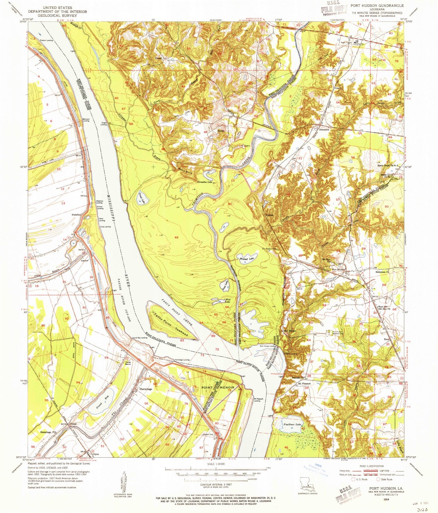Classic USGS Port Hudson Louisiana 7.5'x7.5' Topo Map Image