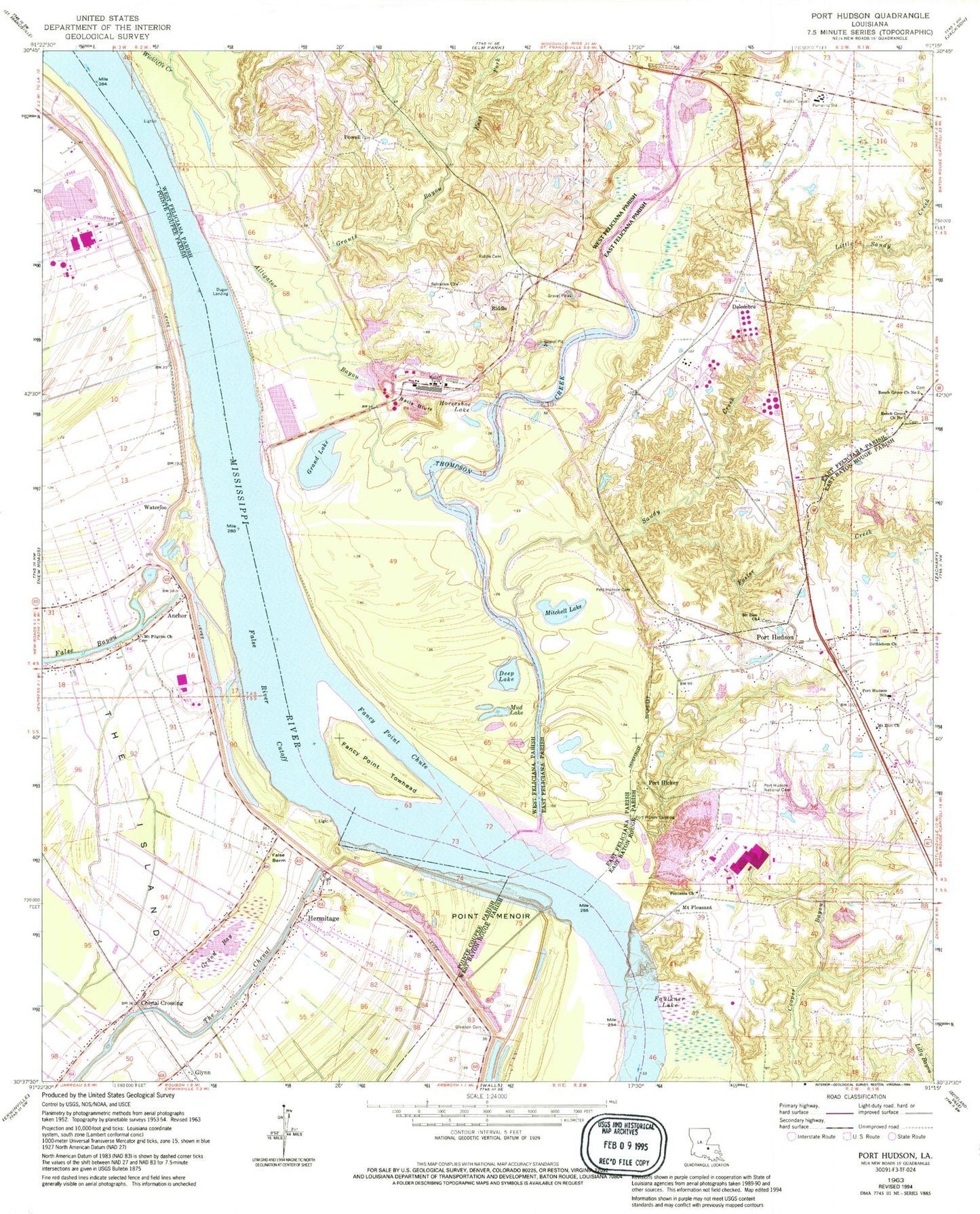 Classic USGS Port Hudson Louisiana 7.5'x7.5' Topo Map Image