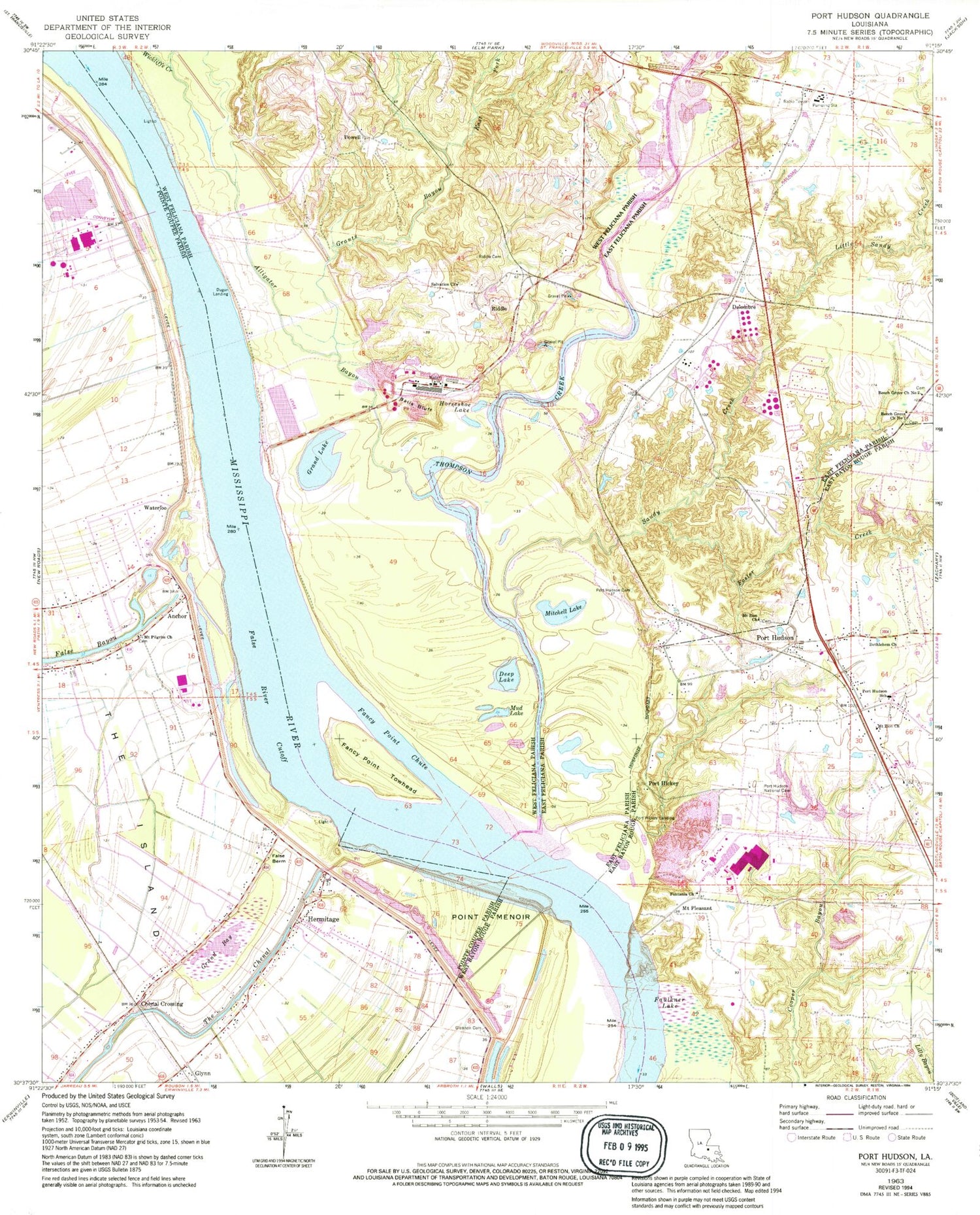 Classic USGS Port Hudson Louisiana 7.5'x7.5' Topo Map Image