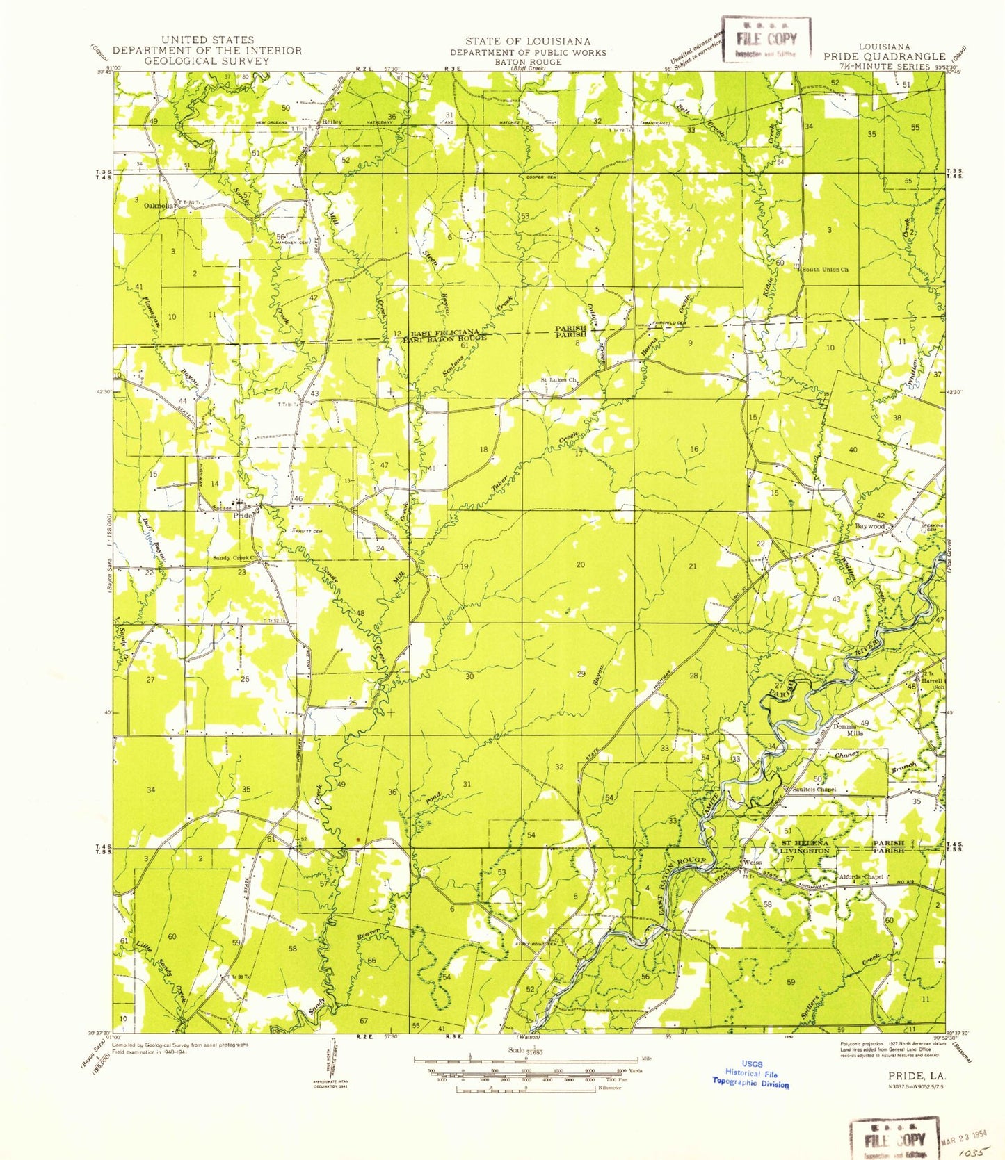 Classic USGS Pride Louisiana 7.5'x7.5' Topo Map Image