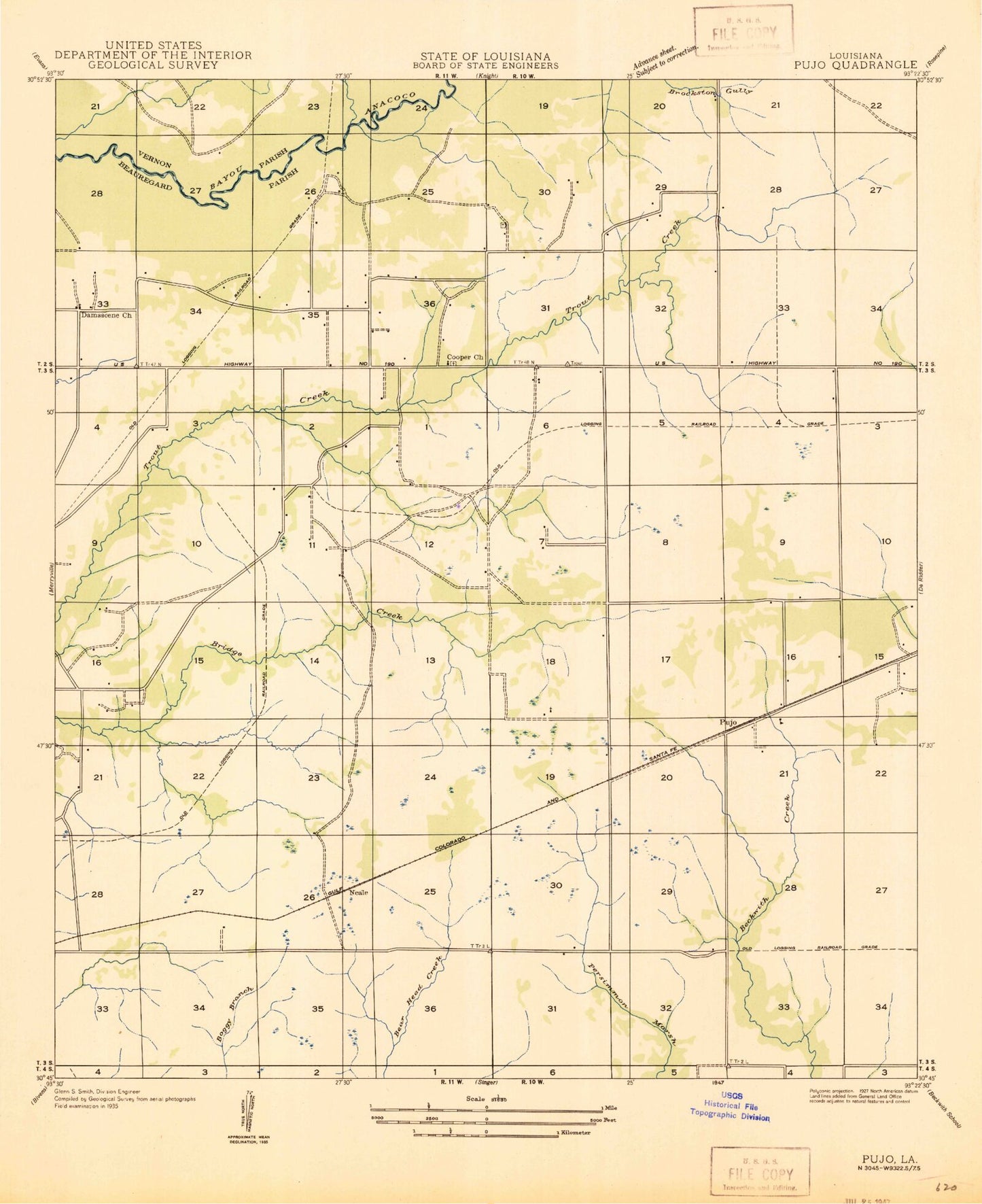 Classic USGS Neale Louisiana 7.5'x7.5' Topo Map Image