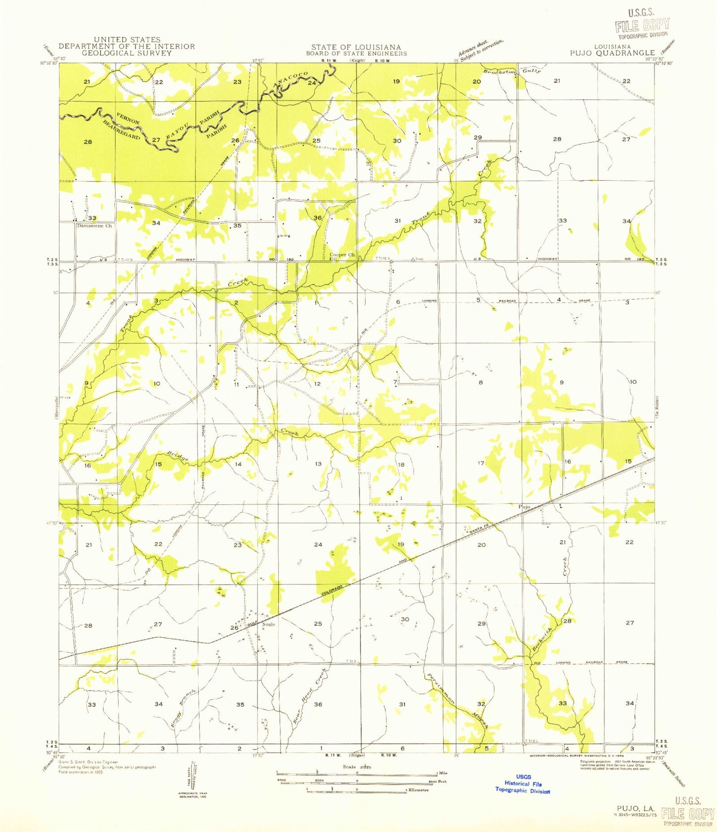 Classic USGS Neale Louisiana 7.5'x7.5' Topo Map Image