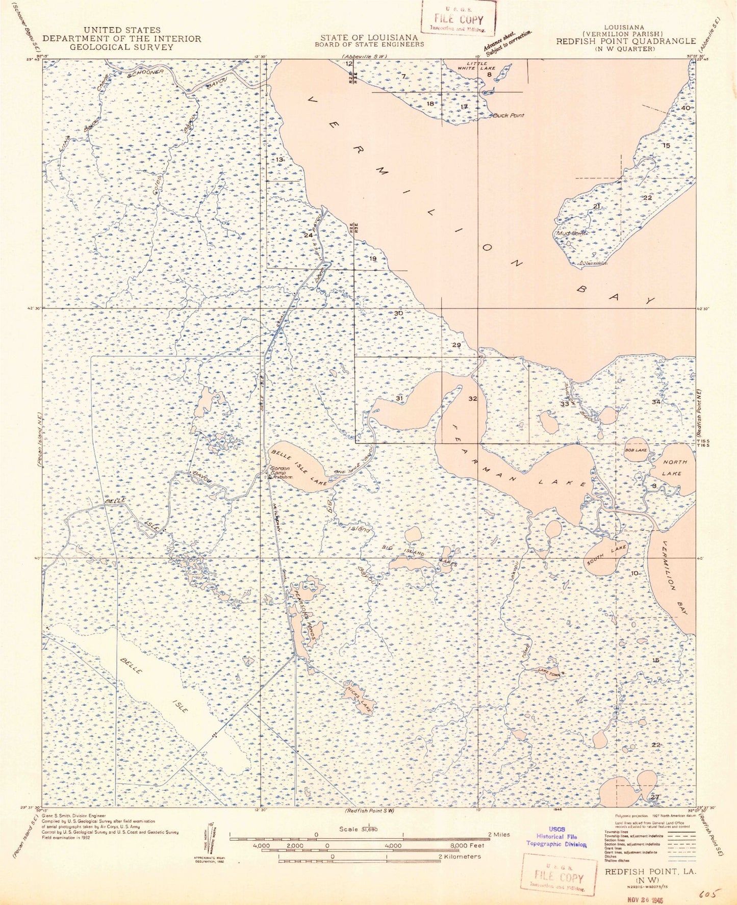 Classic USGS Fearman Lake Louisiana 7.5'x7.5' Topo Map Image