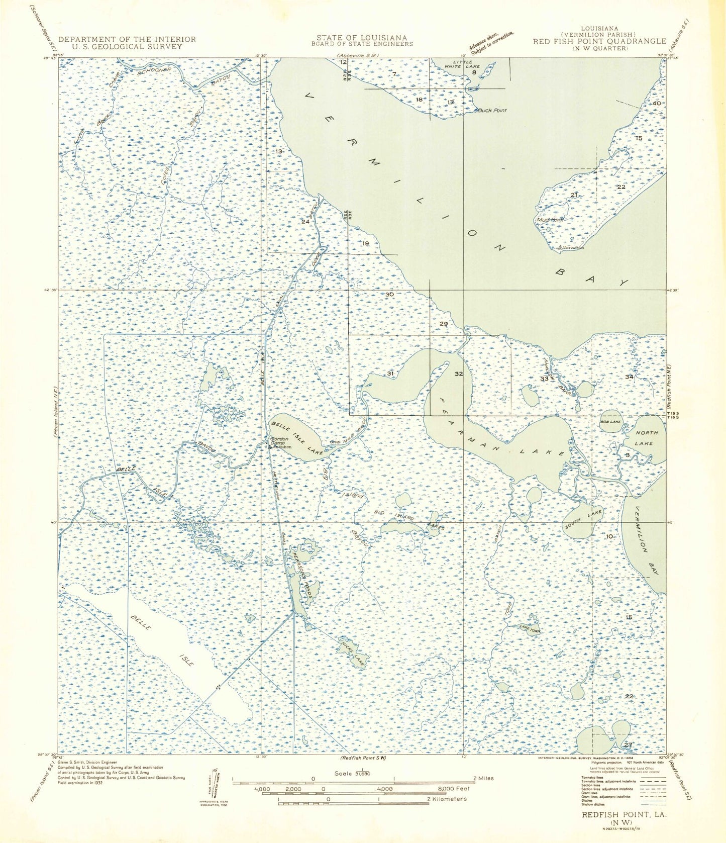 Classic USGS Fearman Lake Louisiana 7.5'x7.5' Topo Map Image