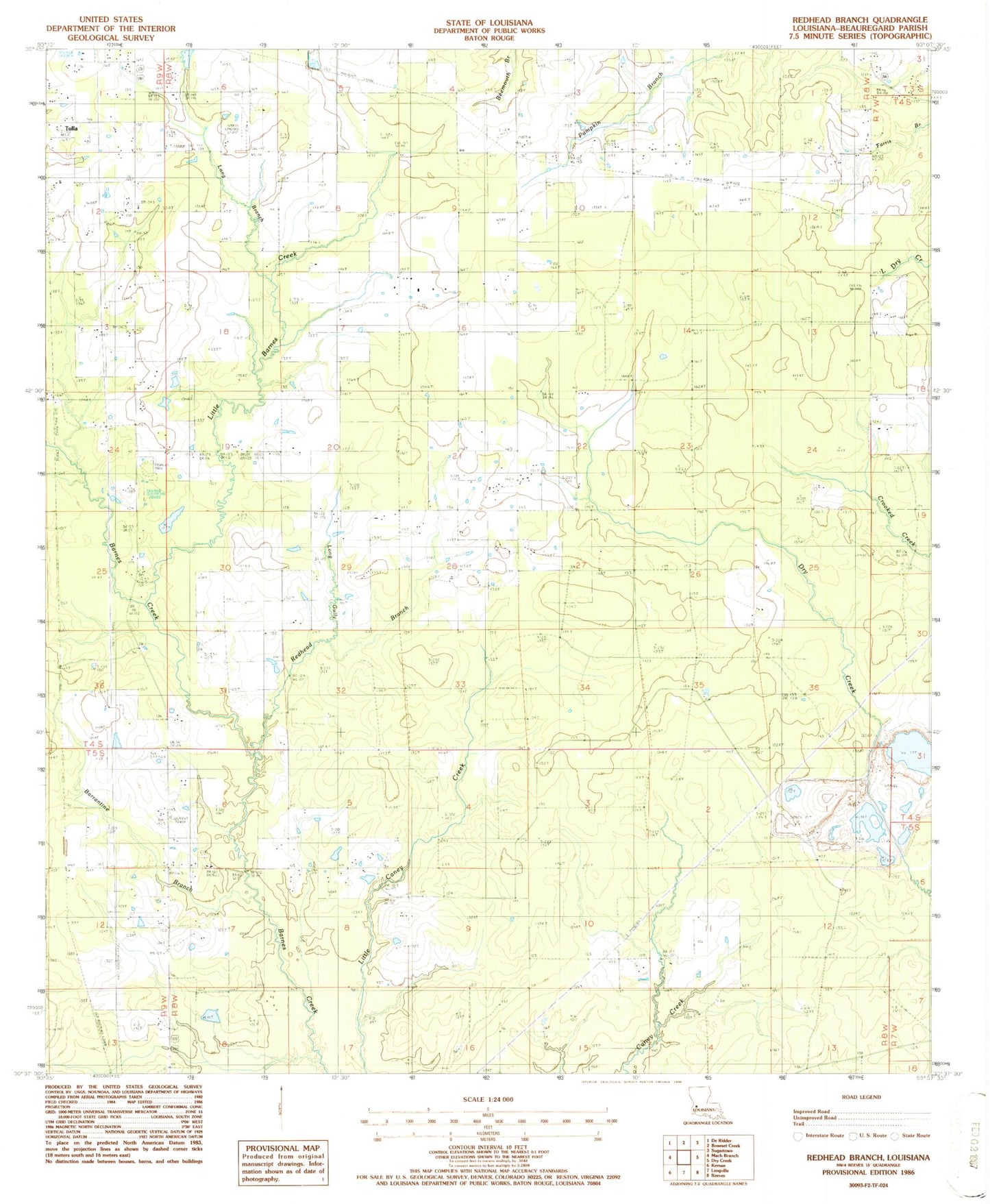 Classic USGS Redhead Branch Louisiana 7.5'x7.5' Topo Map Image