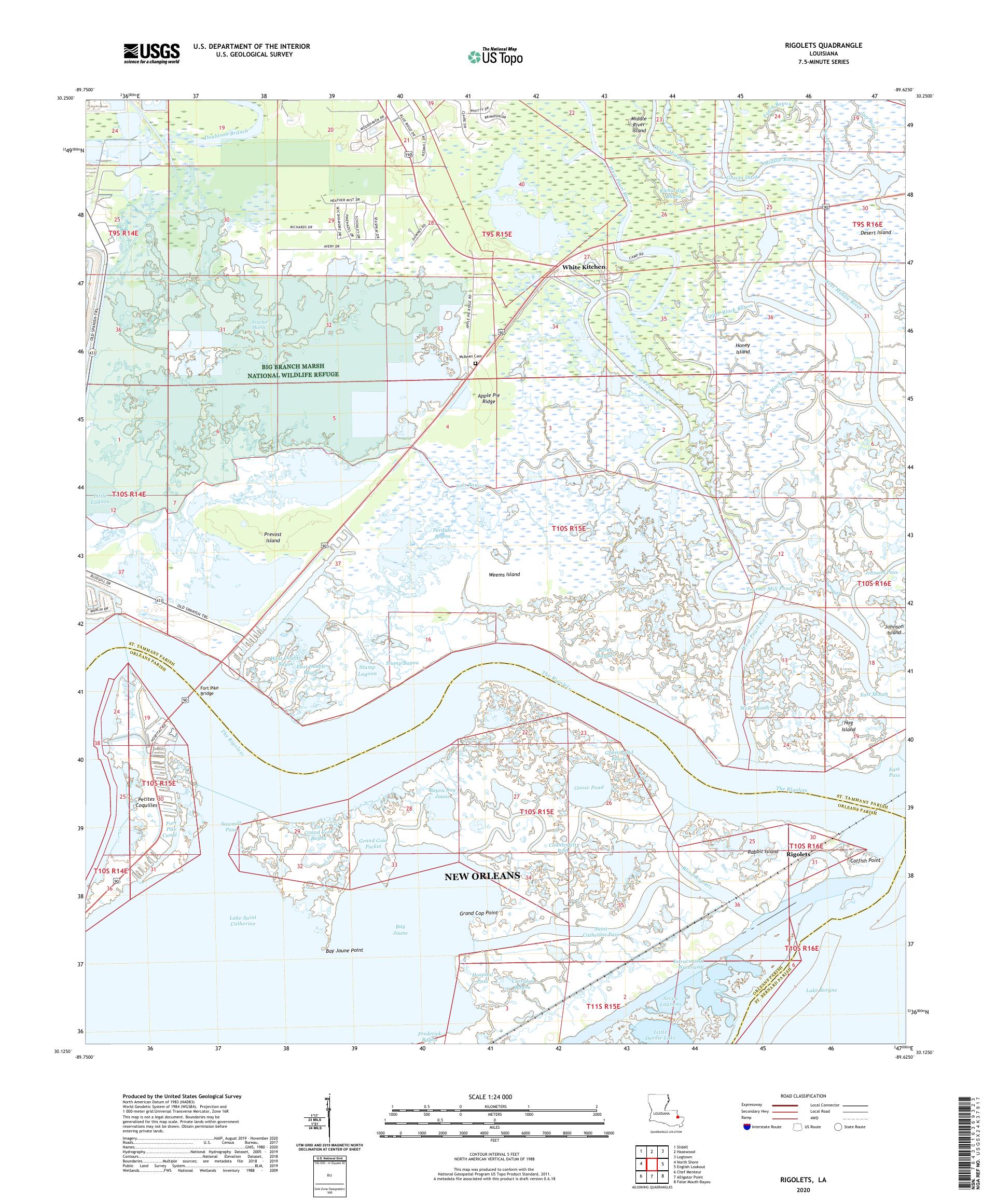 Map of the Rigolet and the mouth of the Pearl River, Louisiana and