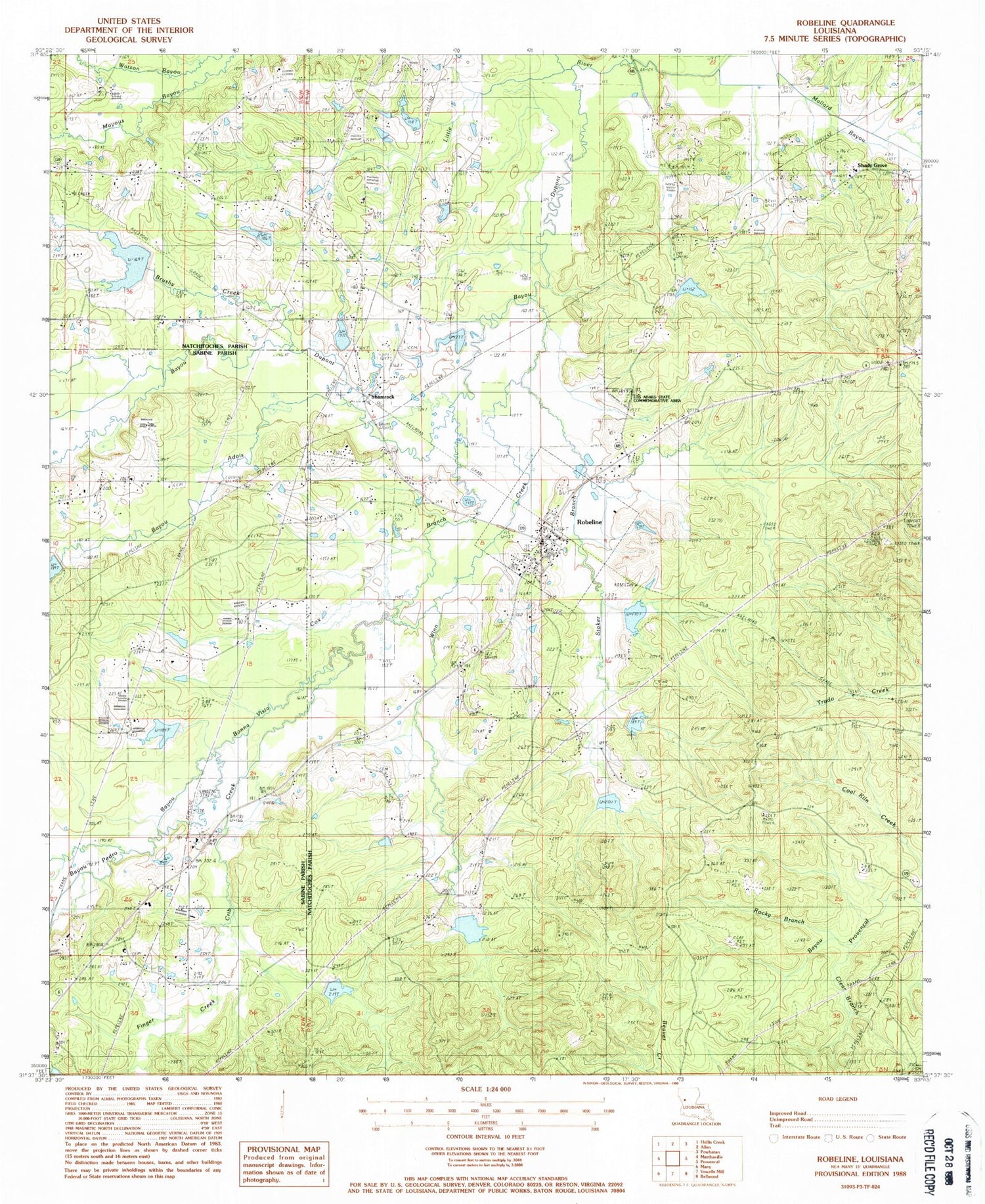 Classic USGS Robeline Louisiana 7.5'x7.5' Topo Map Image