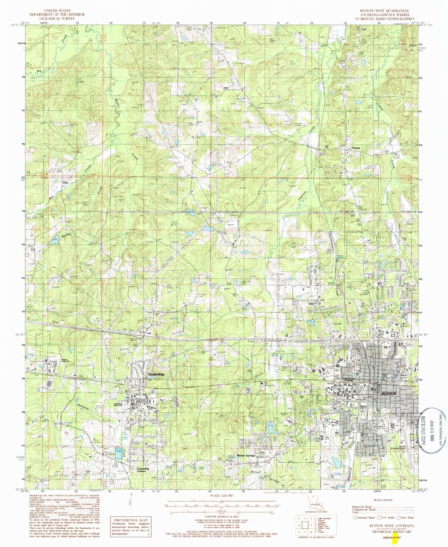 Classic USGS Ruston West Louisiana 7.5'x7.5' Topo Map Image