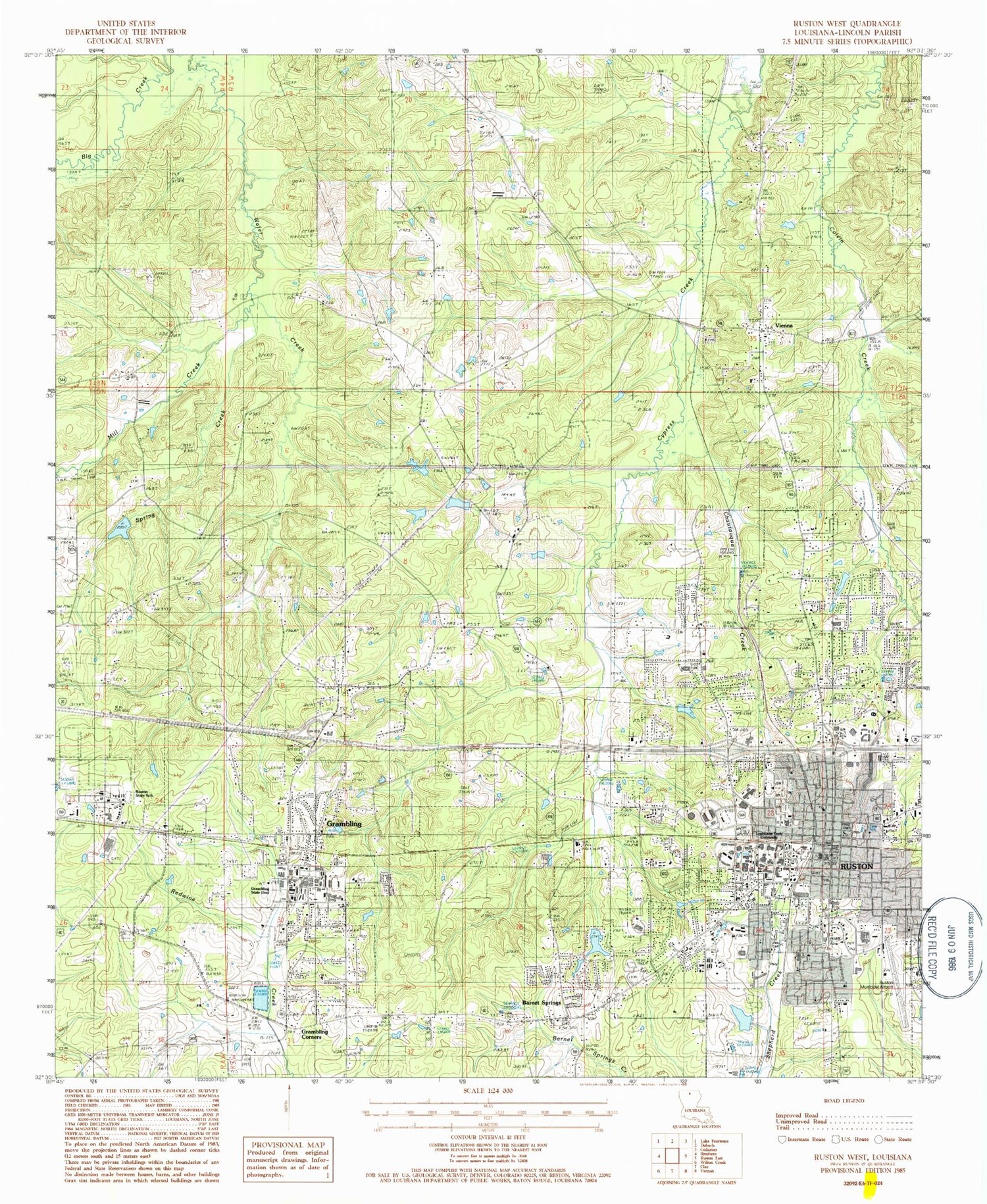 Classic USGS Ruston West Louisiana 7.5'x7.5' Topo Map Image