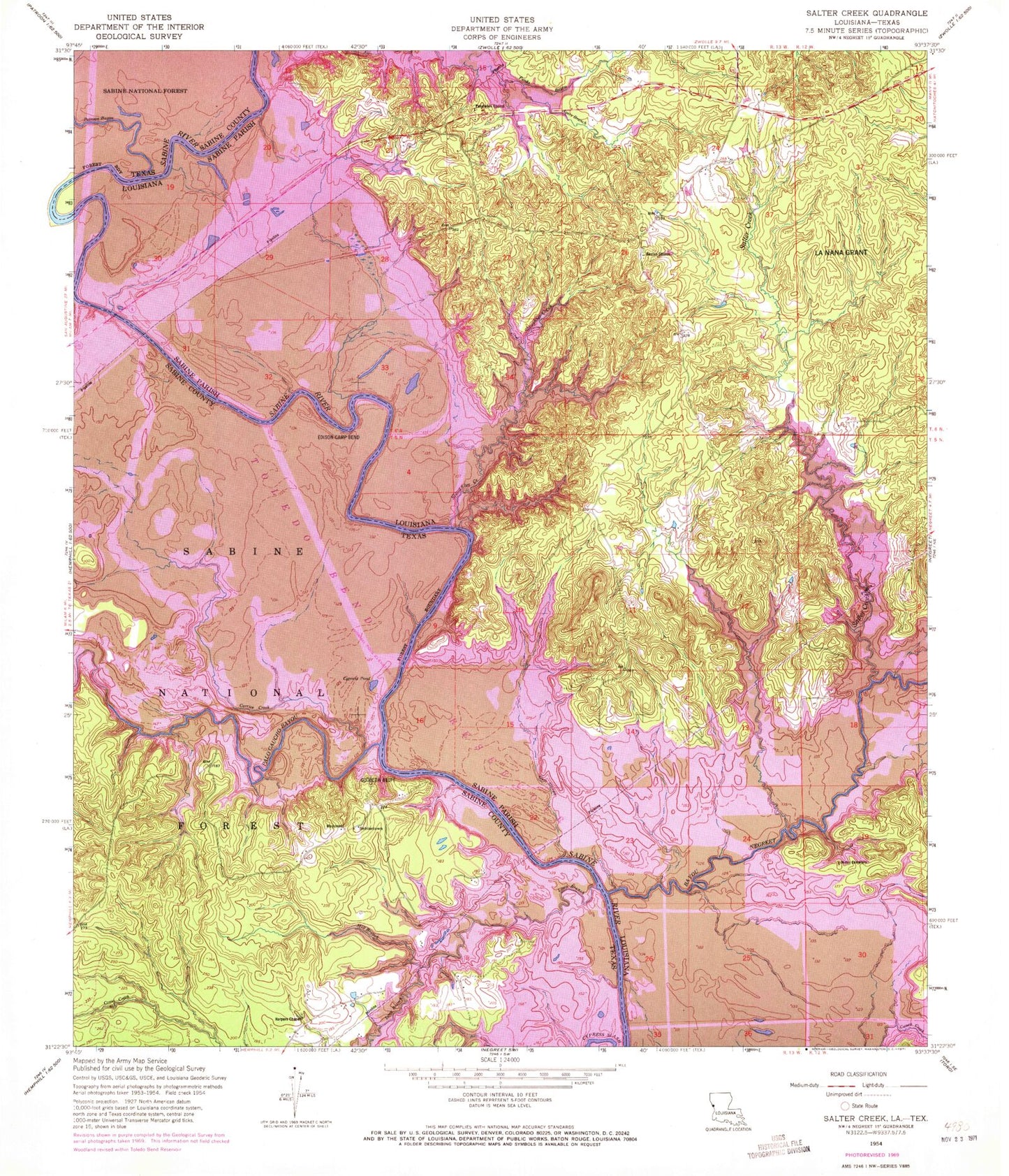 Classic USGS Salter Creek Louisiana 7.5'x7.5' Topo Map Image