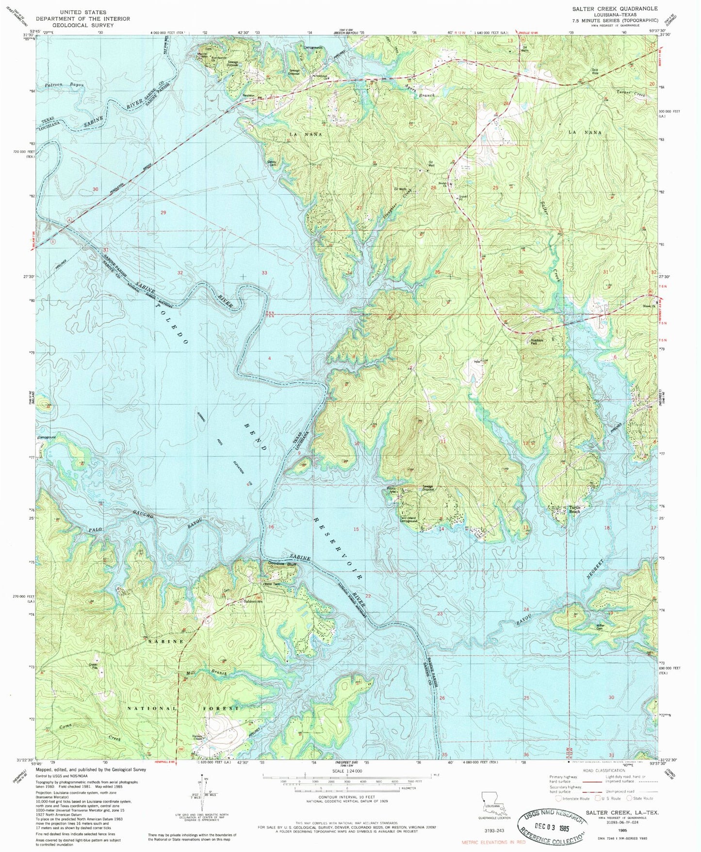 Classic USGS Salter Creek Louisiana 7.5'x7.5' Topo Map Image