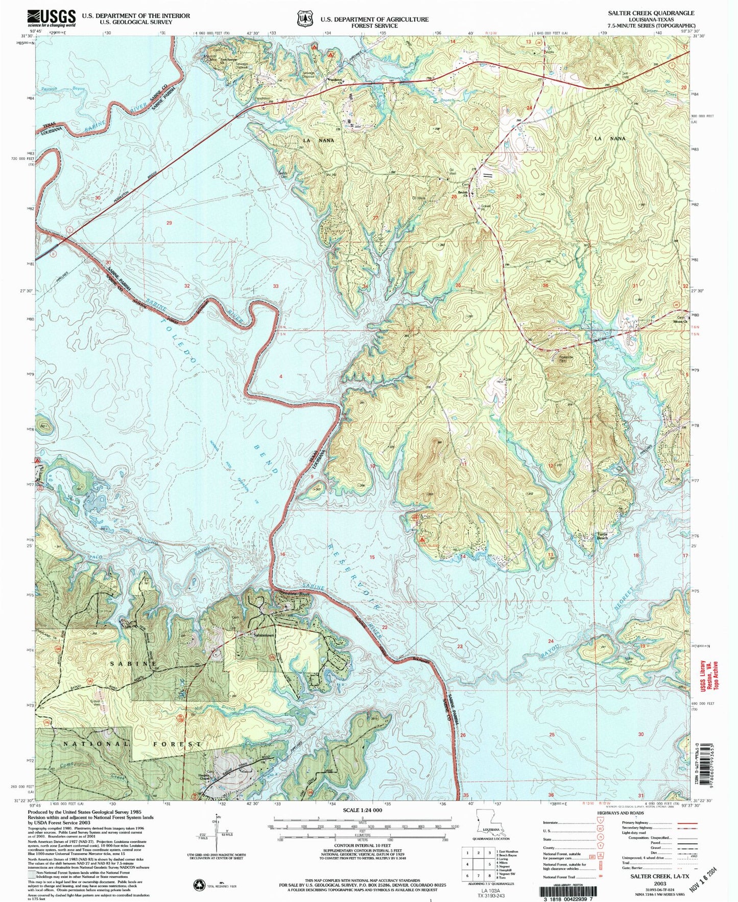 Classic USGS Salter Creek Louisiana 7.5'x7.5' Topo Map Image