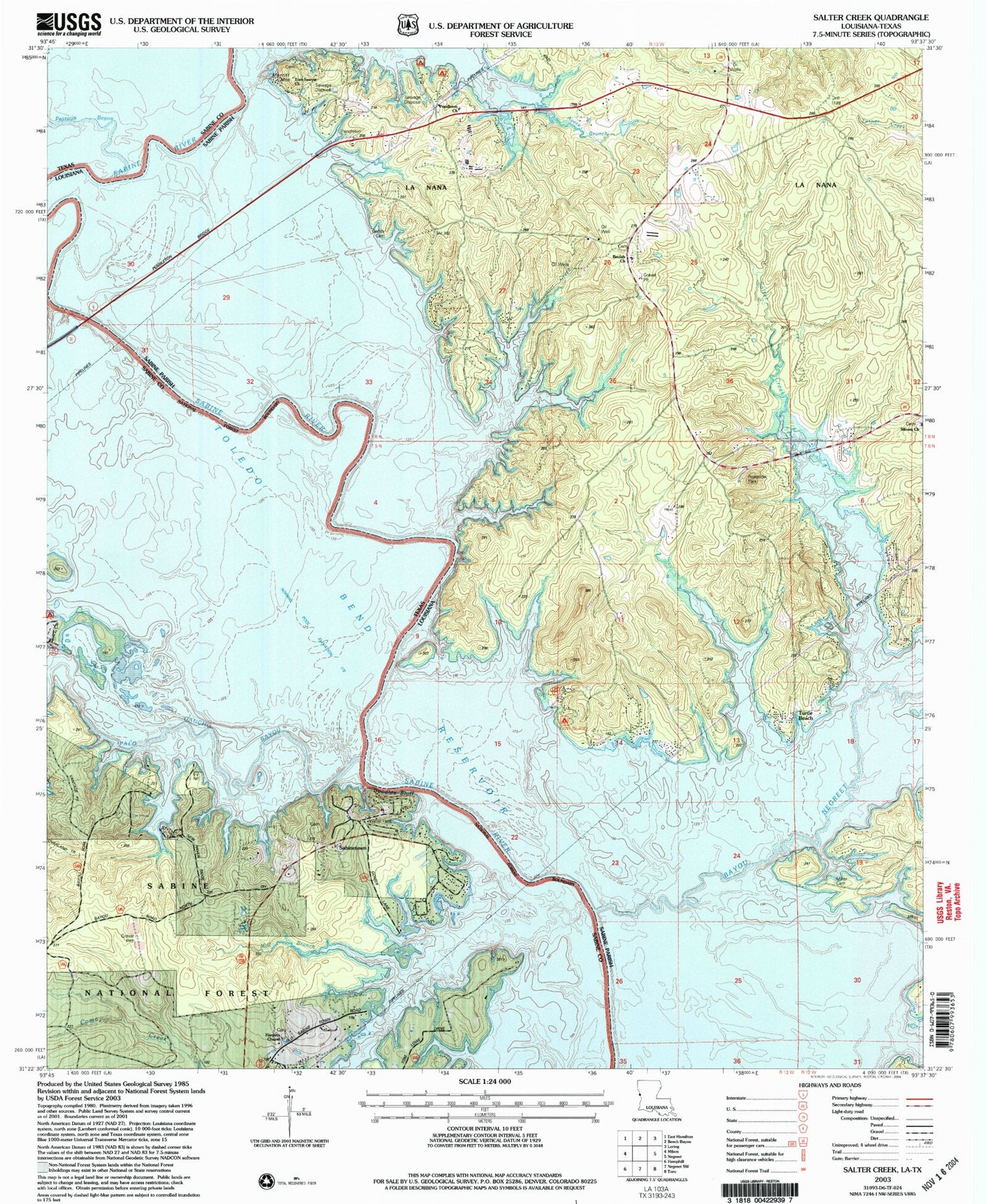 Classic USGS Salter Creek Louisiana 7.5'x7.5' Topo Map Image