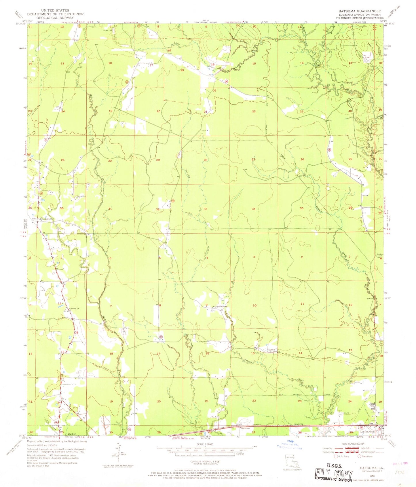Classic USGS Satsuma Louisiana 7.5'x7.5' Topo Map Image