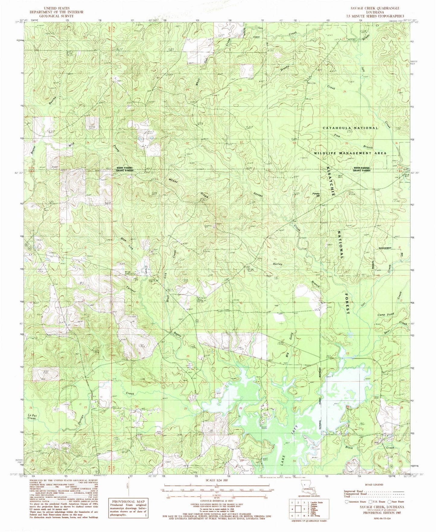 Classic USGS Savage Creek Louisiana 7.5'x7.5' Topo Map Image