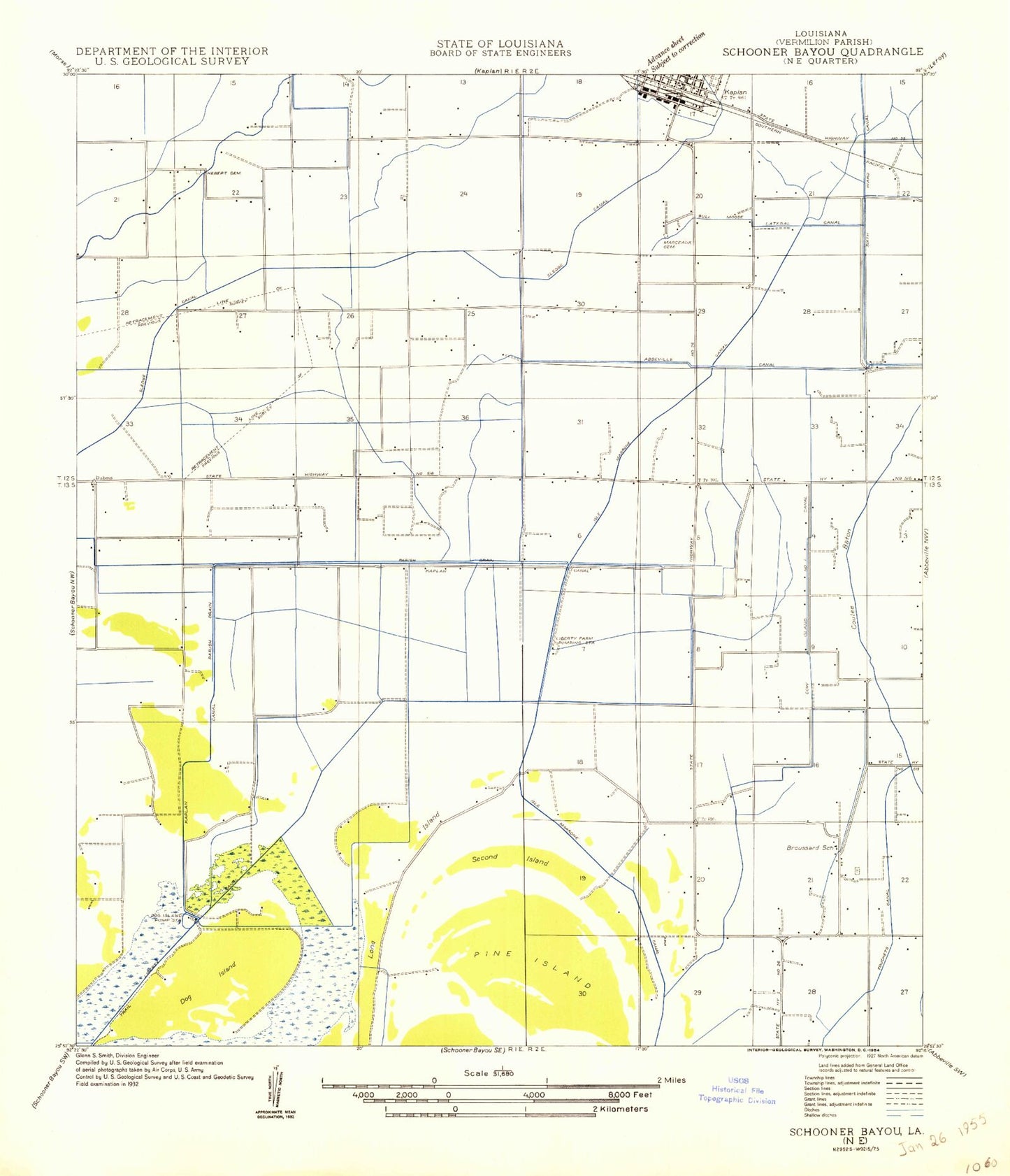 Classic USGS Kaplan South Louisiana 7.5'x7.5' Topo Map Image